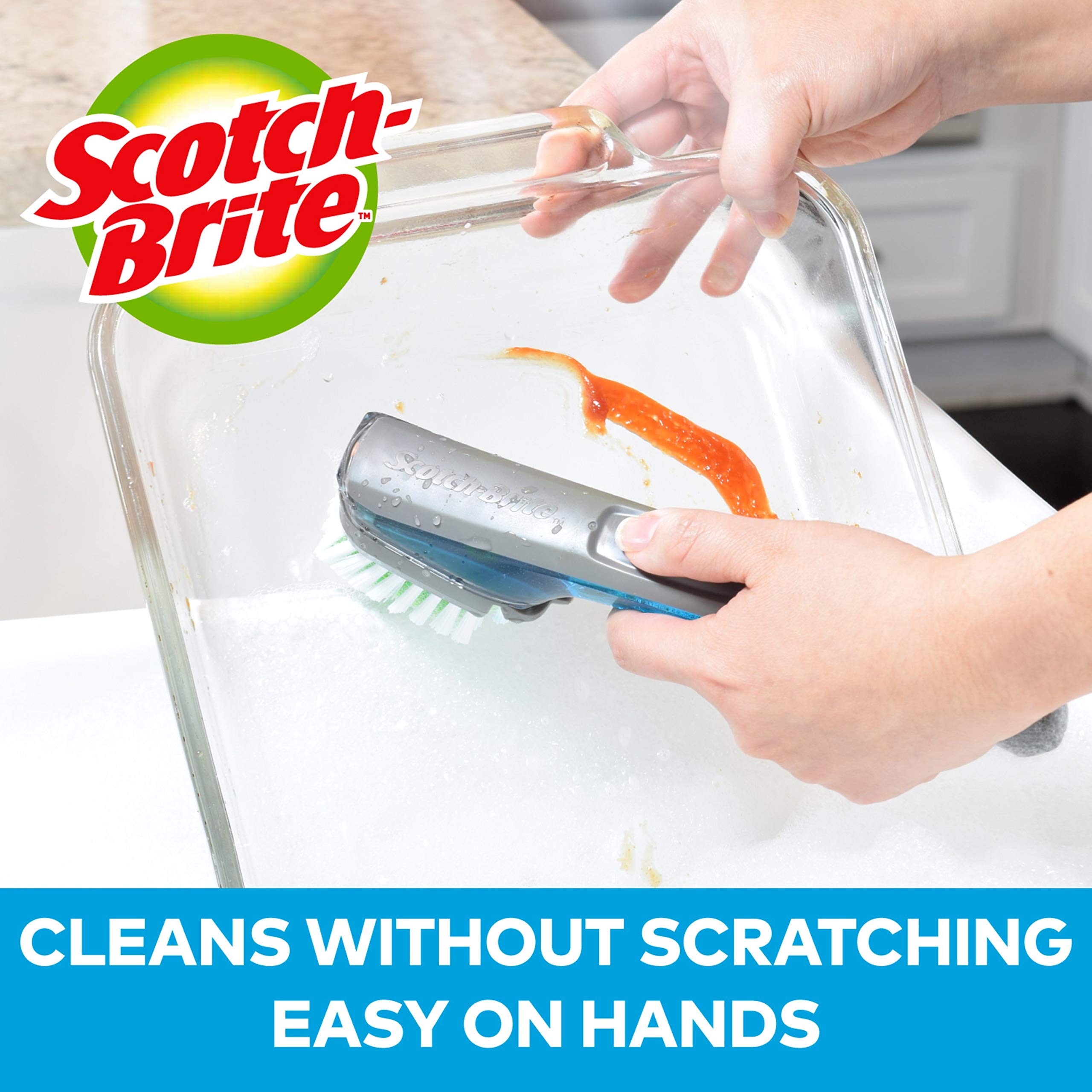 Scotch-Brite Advanced Soap Control Dishwand Brush Scrubber, Antibacterial* Dish Wand Brush with Soap Dispenser with Dishwand Brush Refil, 3 Pack - Image 3