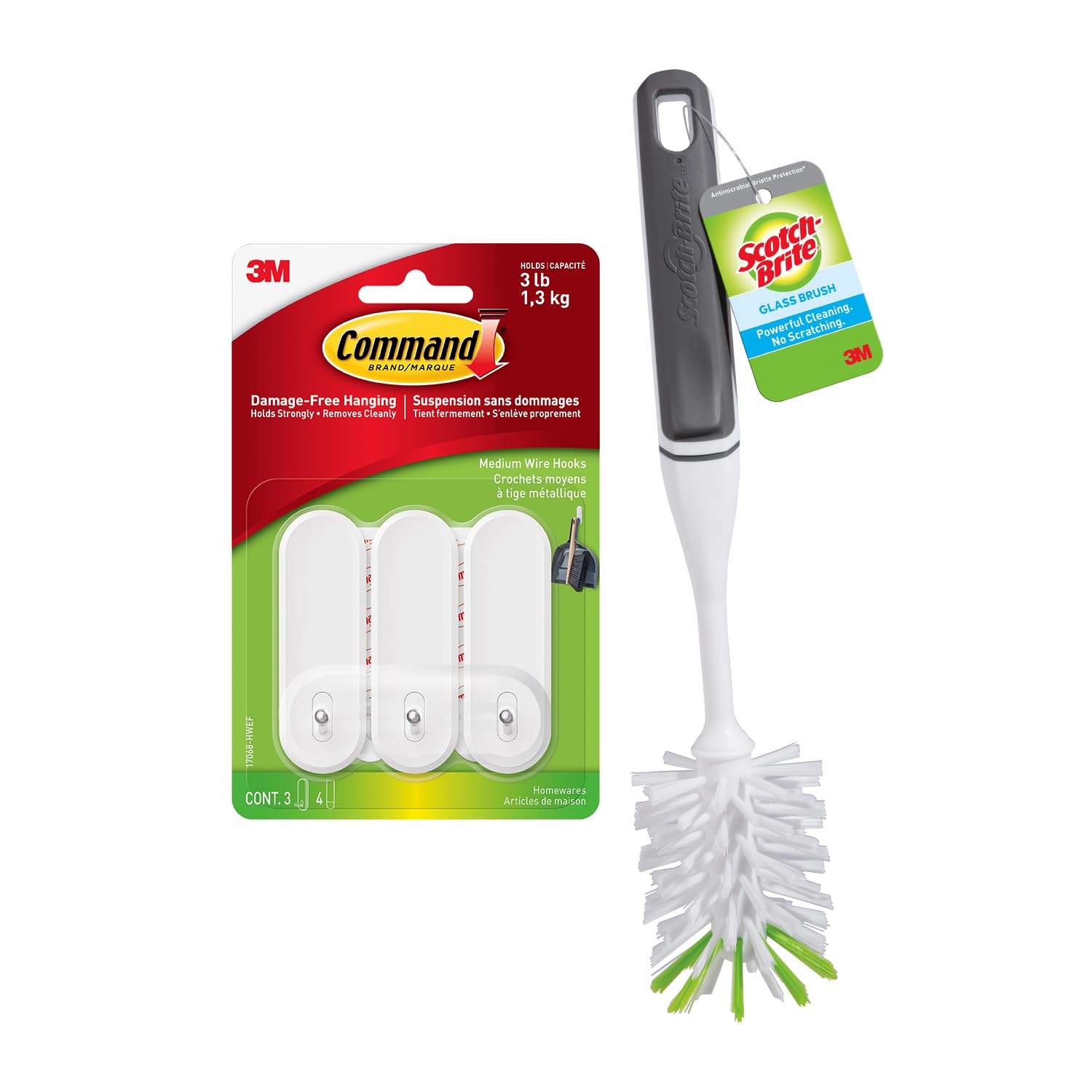 Scotch-Brite Bottle Brush & Command Hook Bundle