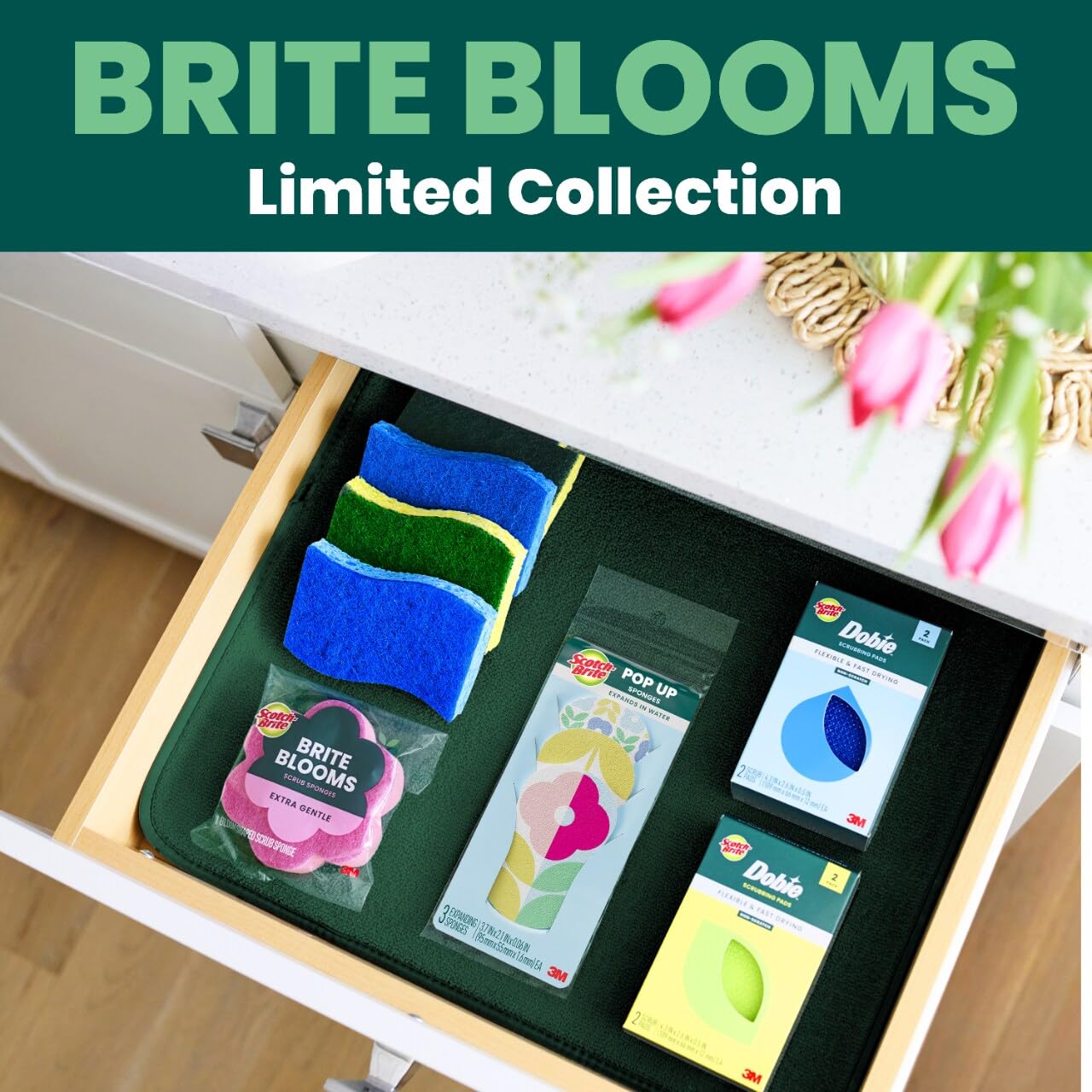 Scotch-Brite Brite Blooms Extra Gentle Scrub Sponge, Dishwasher-Safe Kitchen Sponge for Cleaning Delicate Surfaces, Pink Spring Flower Dish Sponges Made with 100% Recycled Fibers - Image 10