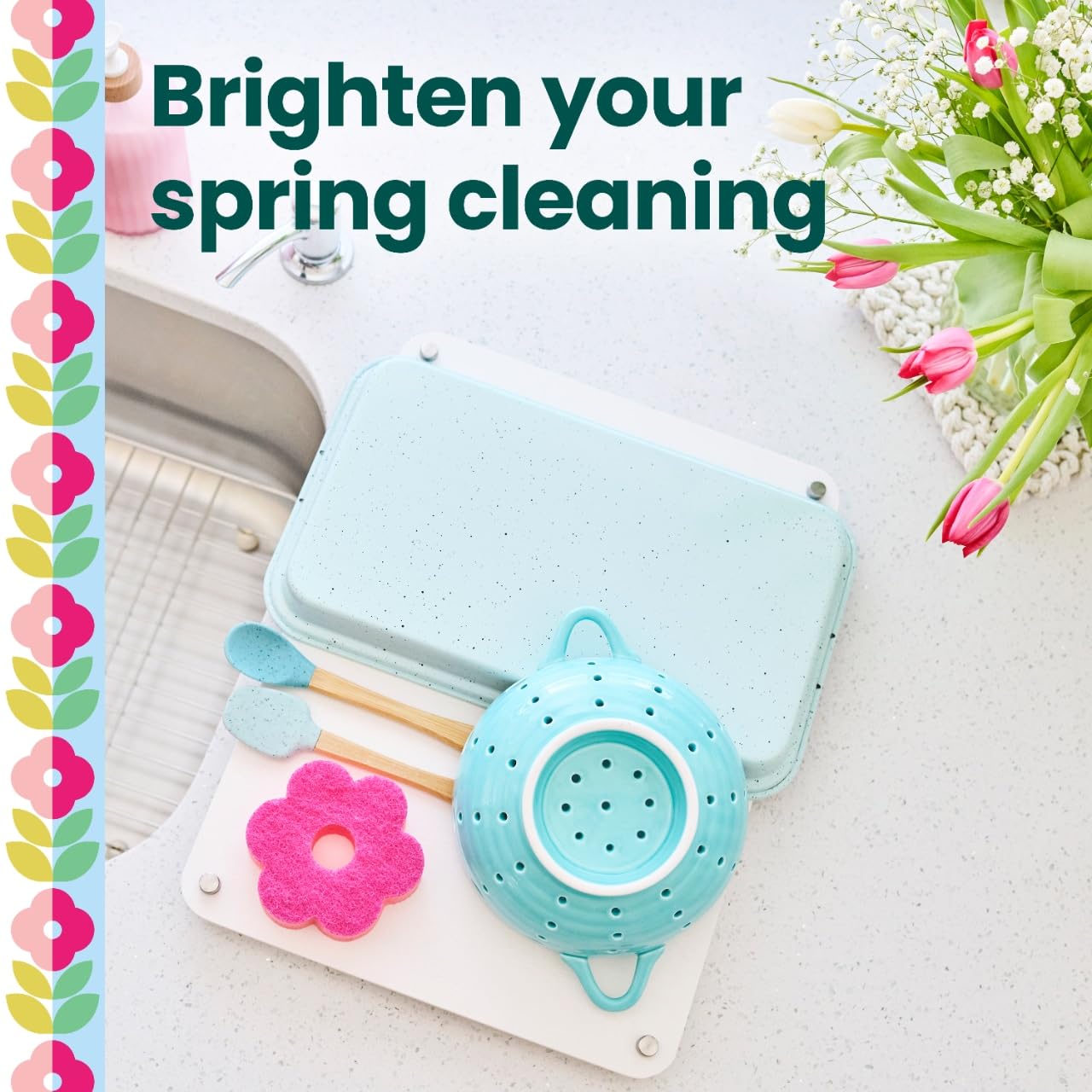 Scotch-Brite Brite Blooms Extra Gentle Scrub Sponge, Dishwasher-Safe Kitchen Sponge for Cleaning Delicate Surfaces, Pink Spring Flower Dish Sponges Made with 100% Recycled Fibers - Image 5