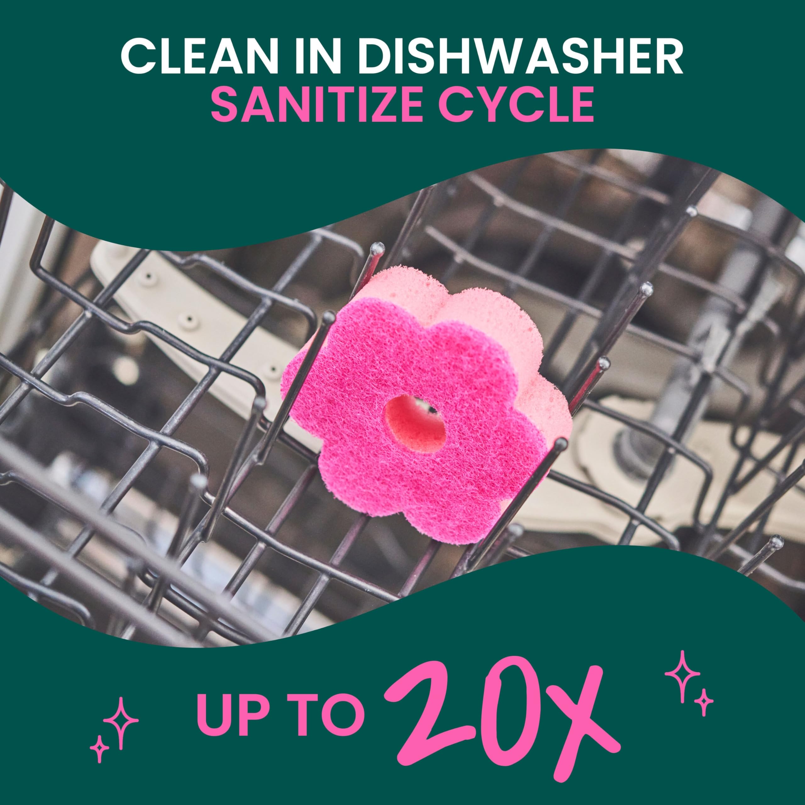 Scotch-Brite Brite Blooms Extra Gentle Scrub Sponge, Dishwasher-Safe Kitchen Sponge for Cleaning Delicate Surfaces, Pink Spring Flower Dish Sponges Made with 100% Recycled Fibers - Image 6