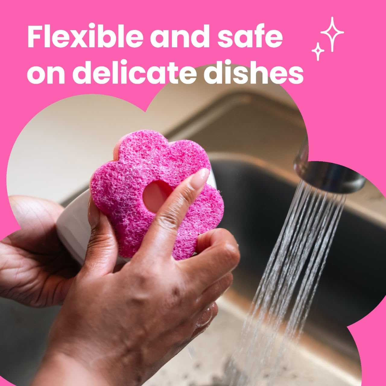 Scotch-Brite Brite Blooms Extra Gentle Scrub Sponge, Dishwasher-Safe Kitchen Sponge for Cleaning Delicate Surfaces, Pink Spring Flower Dish Sponges Made with 100% Recycled Fibers - Image 7