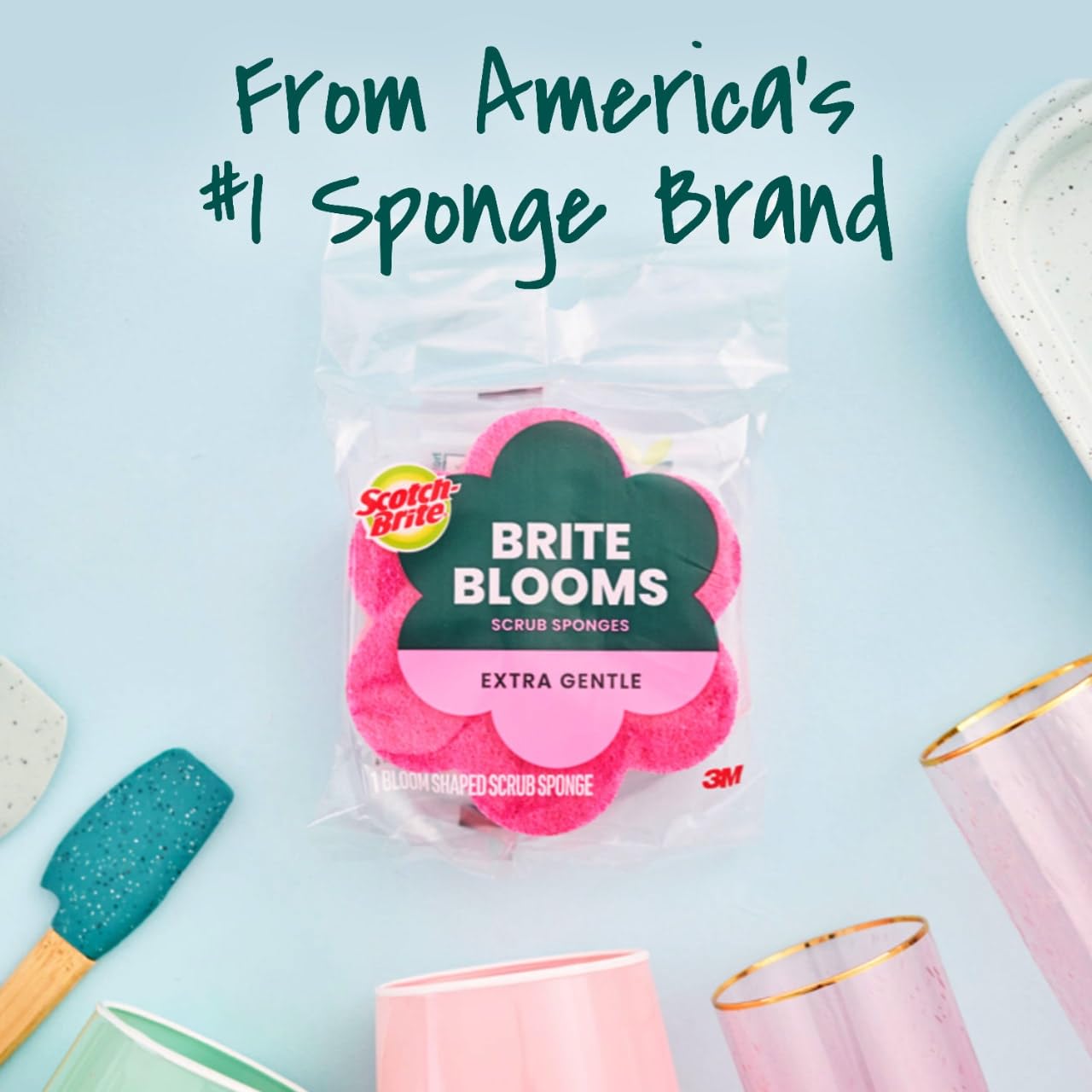 Scotch-Brite Brite Blooms Extra Gentle Scrub Sponge, Dishwasher-Safe Kitchen Sponge for Cleaning Delicate Surfaces, Pink Spring Flower Dish Sponges Made with 100% Recycled Fibers - Image 9