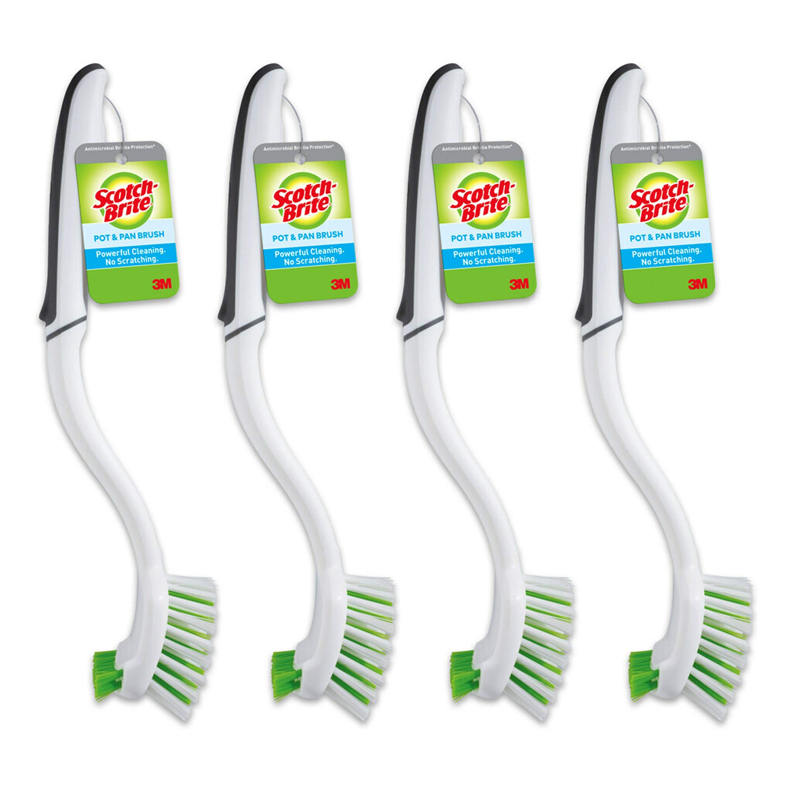 Scotch-Brite Dish Brush, 4 Pack, Green, Plastic Handle & Bristles, Safe for Cookware & More, Reusable, Glass & Water Bottle Brush - Image 2