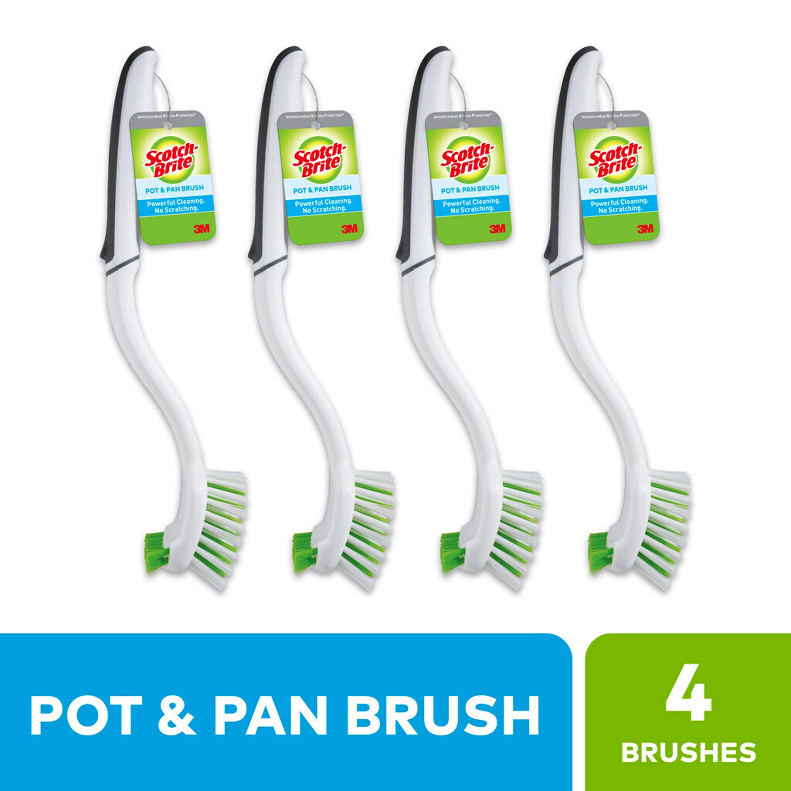 Scotch-Brite Dish Brush, 4 Pack, Green, Plastic Handle & Bristles, Safe for Cookware & More, Reusable, Glass & Water Bottle Brush - Image 3