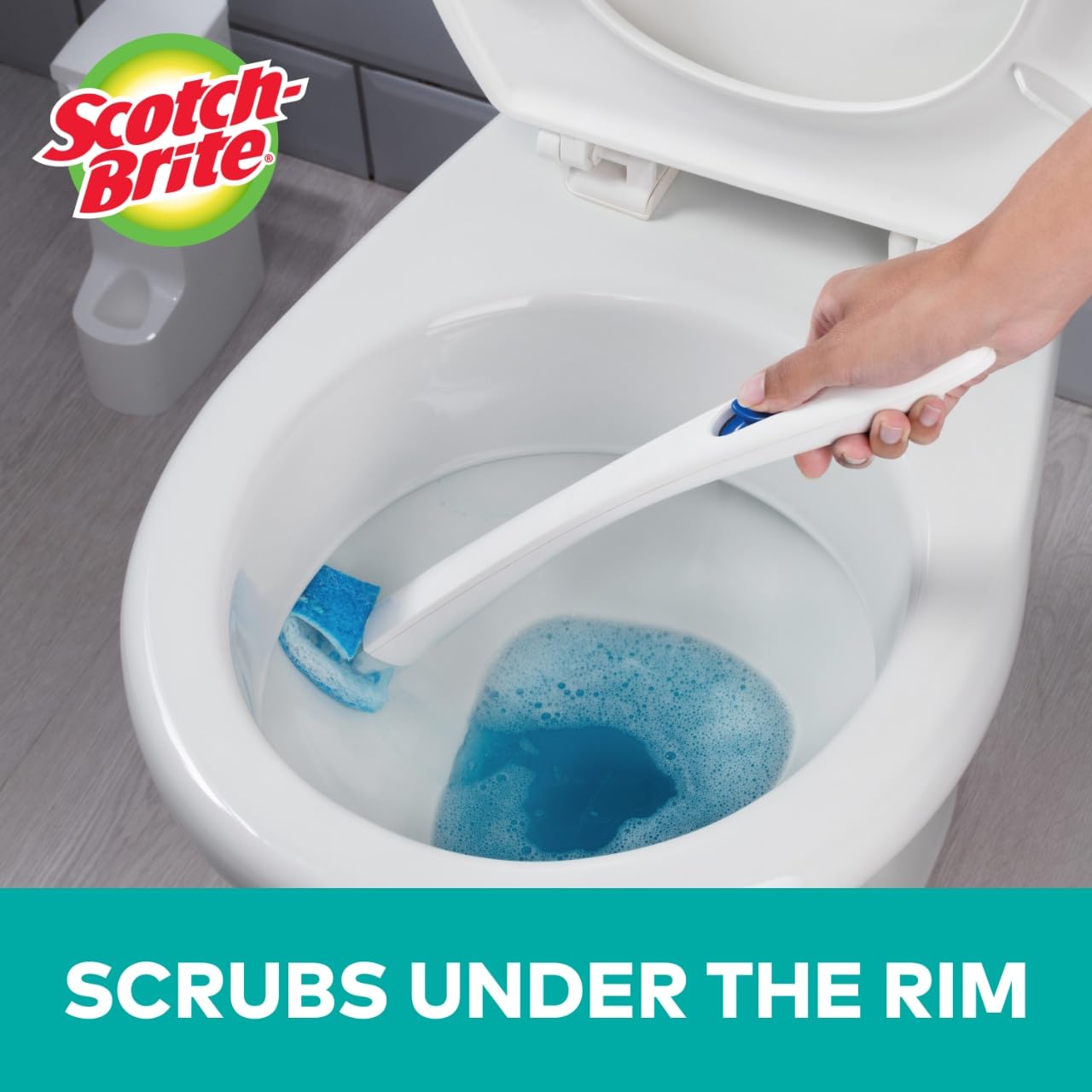 Scotch-Brite Disposable Toilet Scrubber Starter Kit, Disposable Refills with Built-In Bleach Alternative, Includes 1 Handle, Storage Caddy and 5 Refills - Image 3