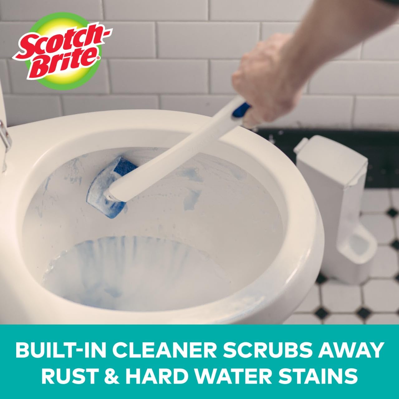 Scotch-Brite Disposable Toilet Scrubber Starter Kit, Disposable Refills with Built-In Bleach Alternative, Includes 1 Handle, Storage Caddy and 5 Refills - Image 4