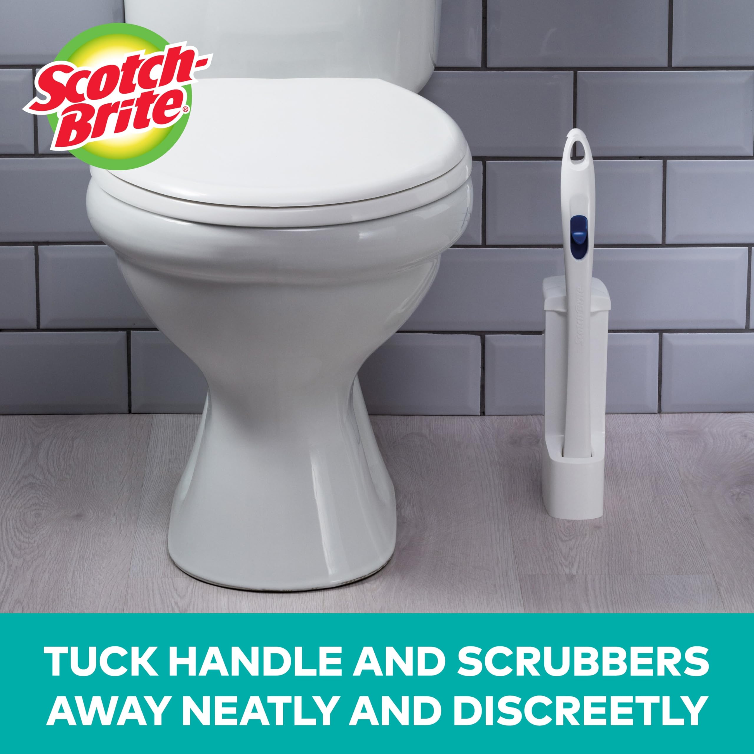 Scotch-Brite Disposable Toilet Scrubber Starter Kit, Disposable Refills with Built-In Bleach Alternative, Includes 1 Handle, Storage Caddy and 5 Refills - Image 6