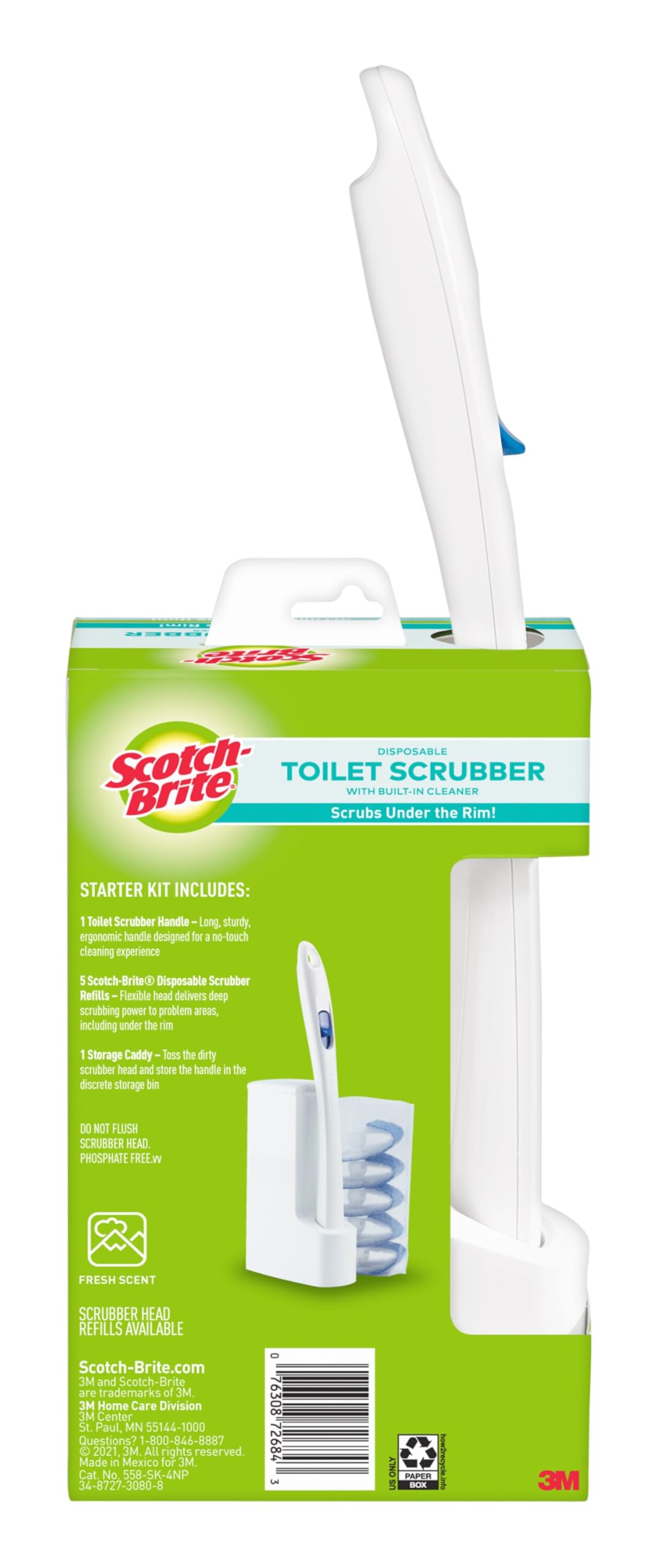 Scotch-Brite Disposable Toilet Scrubber Starter Kit, Disposable Refills with Built-In Bleach Alternative, Includes 1 Handle, Storage Caddy and 5 Refills - Image 8