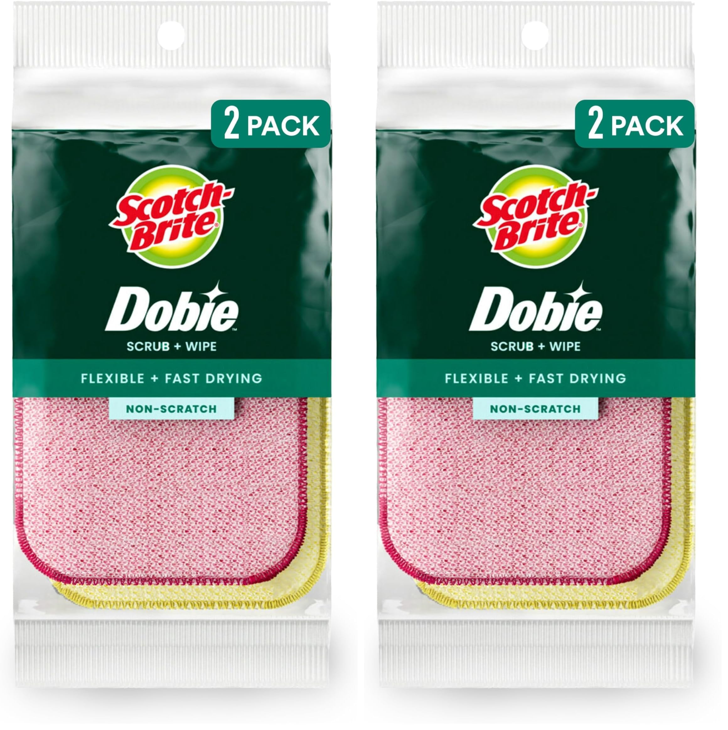 Scotch-Brite Dobie Sponge Cloths | Scrub & Wipe | Non-Scratch | Absorbent | 2 Pack