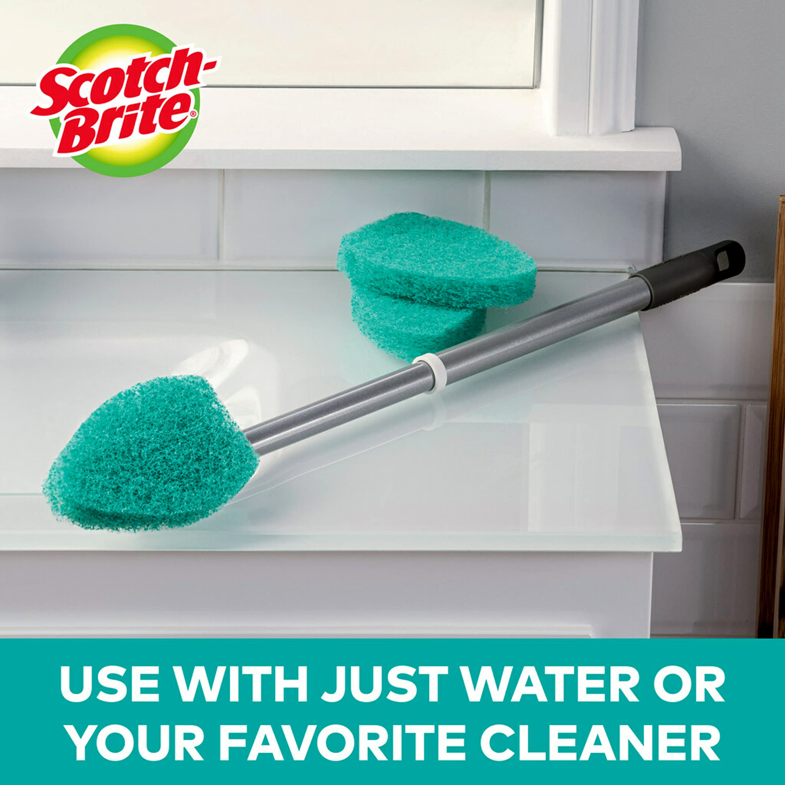 Scotch-Brite Extendable Tub & Tile Scrubber Kit, Includes 1 Handle and 3 Non-Scratch Scrubber Pads + Command Broom and Mop Grippers, 2-Grippers, 4-Strips - Image 5