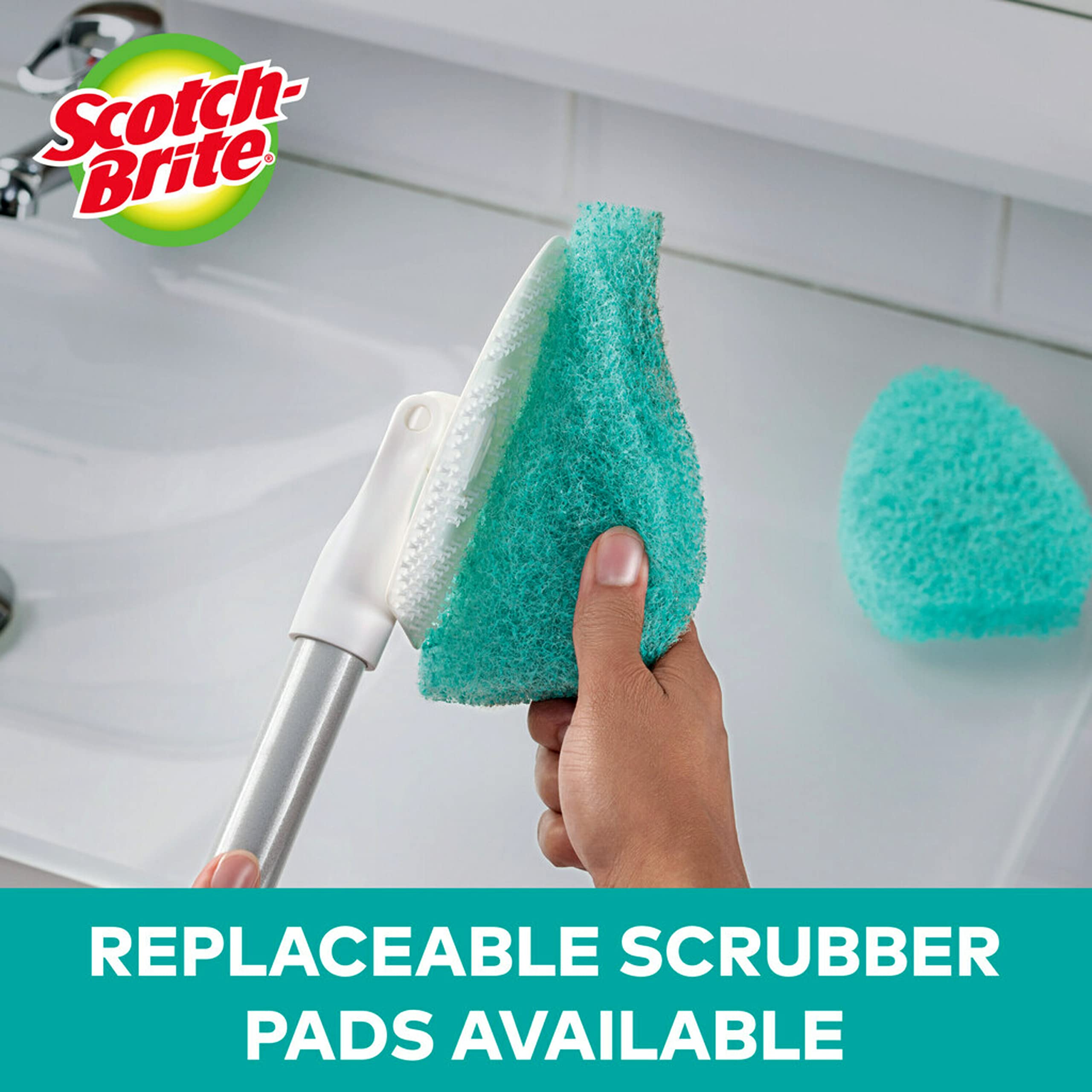 Scotch-Brite Extendable Tub & Tile Scrubber Kit, Includes 1 Handle and 3 Non-Scratch Scrubber Pads + Command Broom and Mop Grippers, 2-Grippers, 4-Strips - Image 6