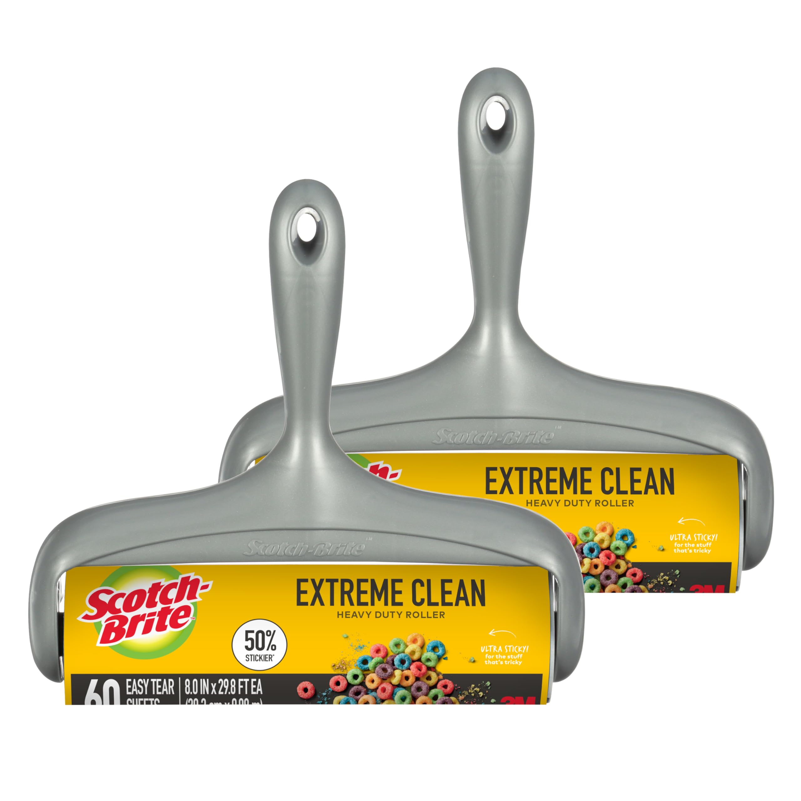 Scotch-Brite Extreme Clean Large Lint Roller, 50% Stickier*, Heavy Duty for Removing Debris and Pet Hair on Clothes, Furniture, Cars, Offices & More, 1 Pack, 60 Adhesive Sheets Total (Pack of 2)