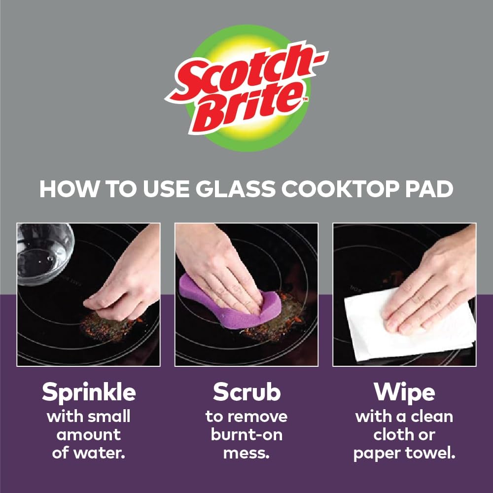 Scotch-Brite Glass Cooktop Pads, Scratch-Free & Non-Abrasive Scrubbers for Glass or Ceramic Stovetops, Cleans Burnt-On Messes with Just Water, Reusable Dishwasher-Safe Design, 4 Pads - Image 3