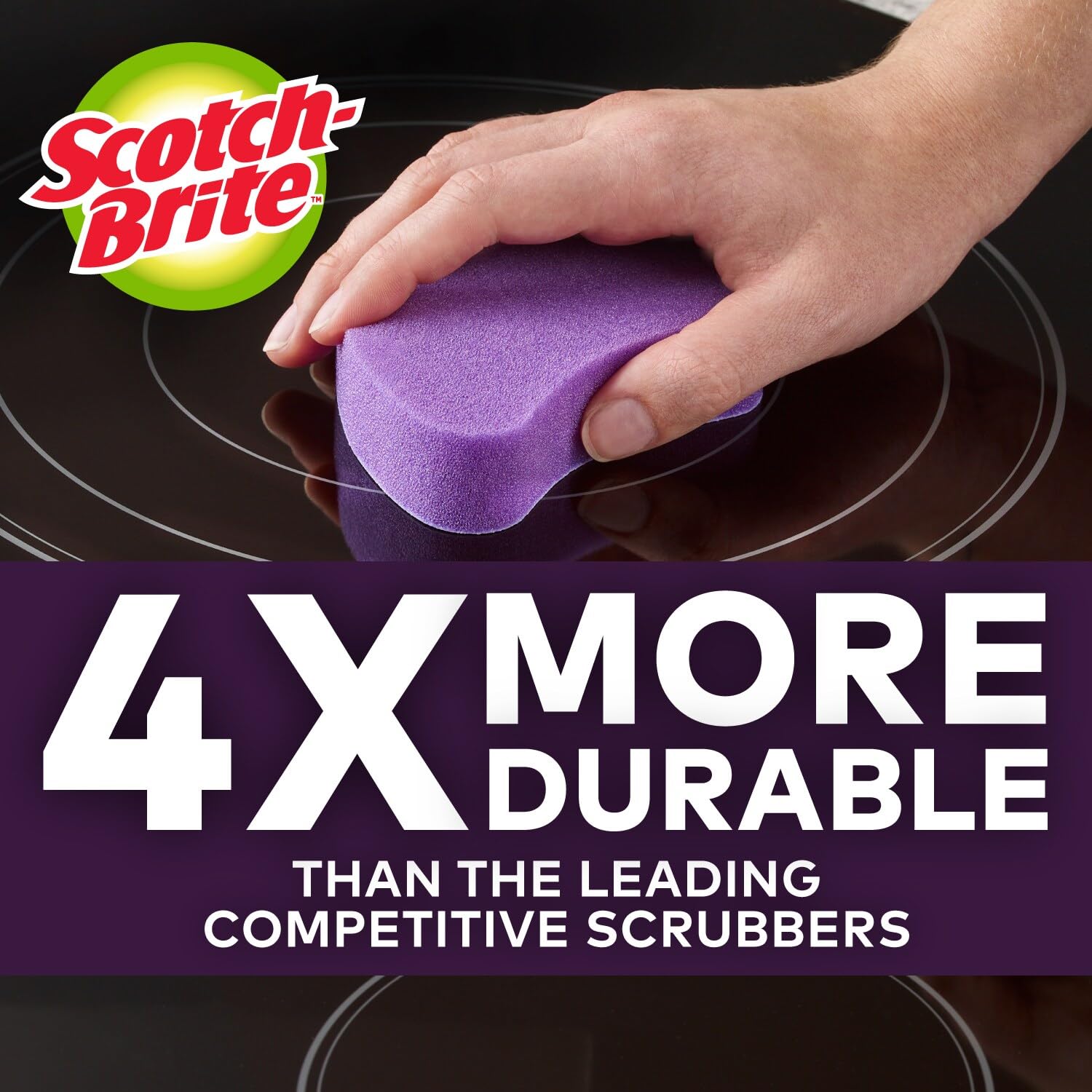 Scotch-Brite Glass Cooktop Pads, Scratch-Free & Non-Abrasive Scrubbers for Glass or Ceramic Stovetops, Cleans Burnt-On Messes with Just Water, Reusable Dishwasher-Safe Design, 4 Pads - Image 5