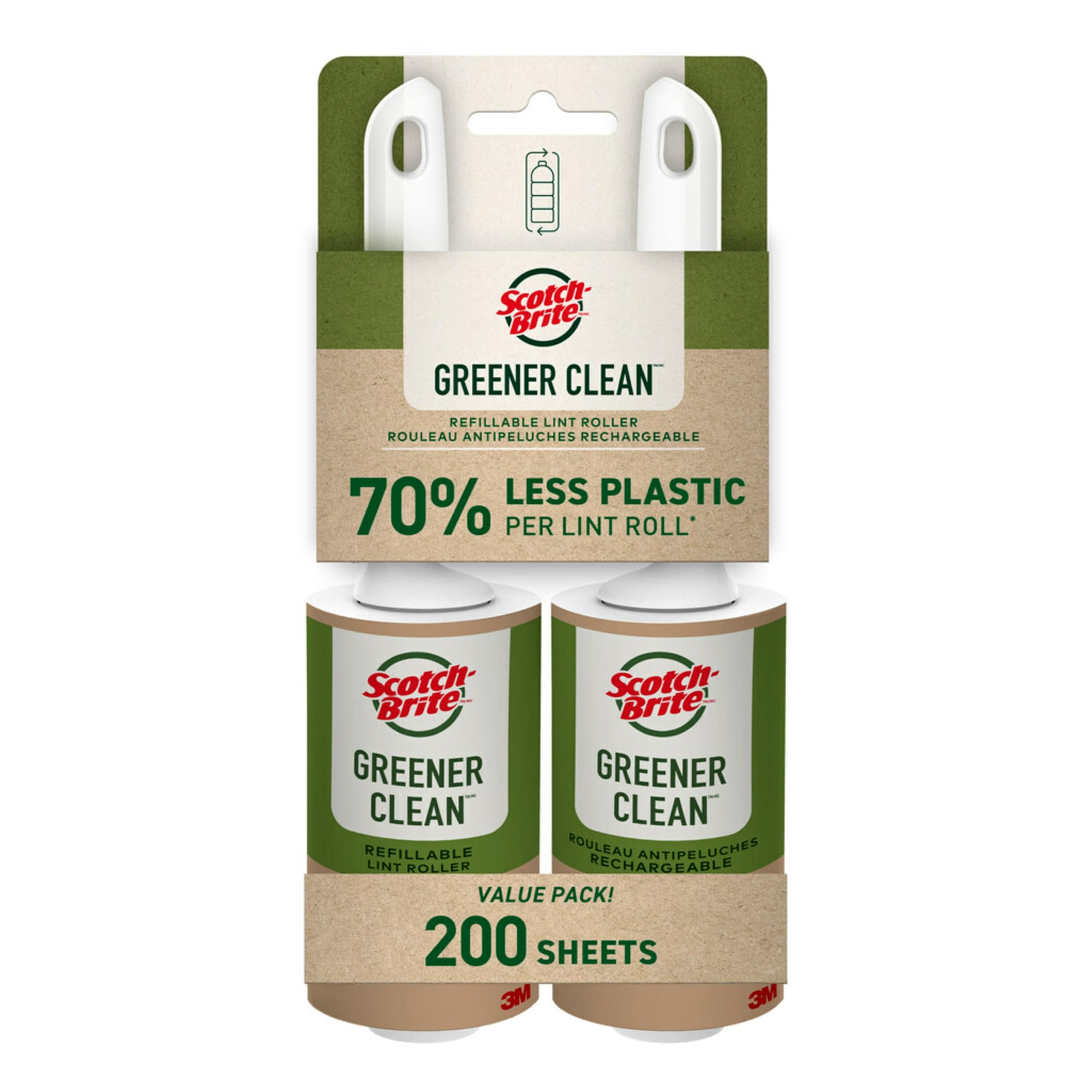 Scotch-Brite Greener Clean Lint Roller Twin Pack, 100 Sheets, Reusable Lint Rollers for Clothes, Furniture, and Pet Hair, Tidy Up Fabrics with a More Sustainable Fuzz Remover
