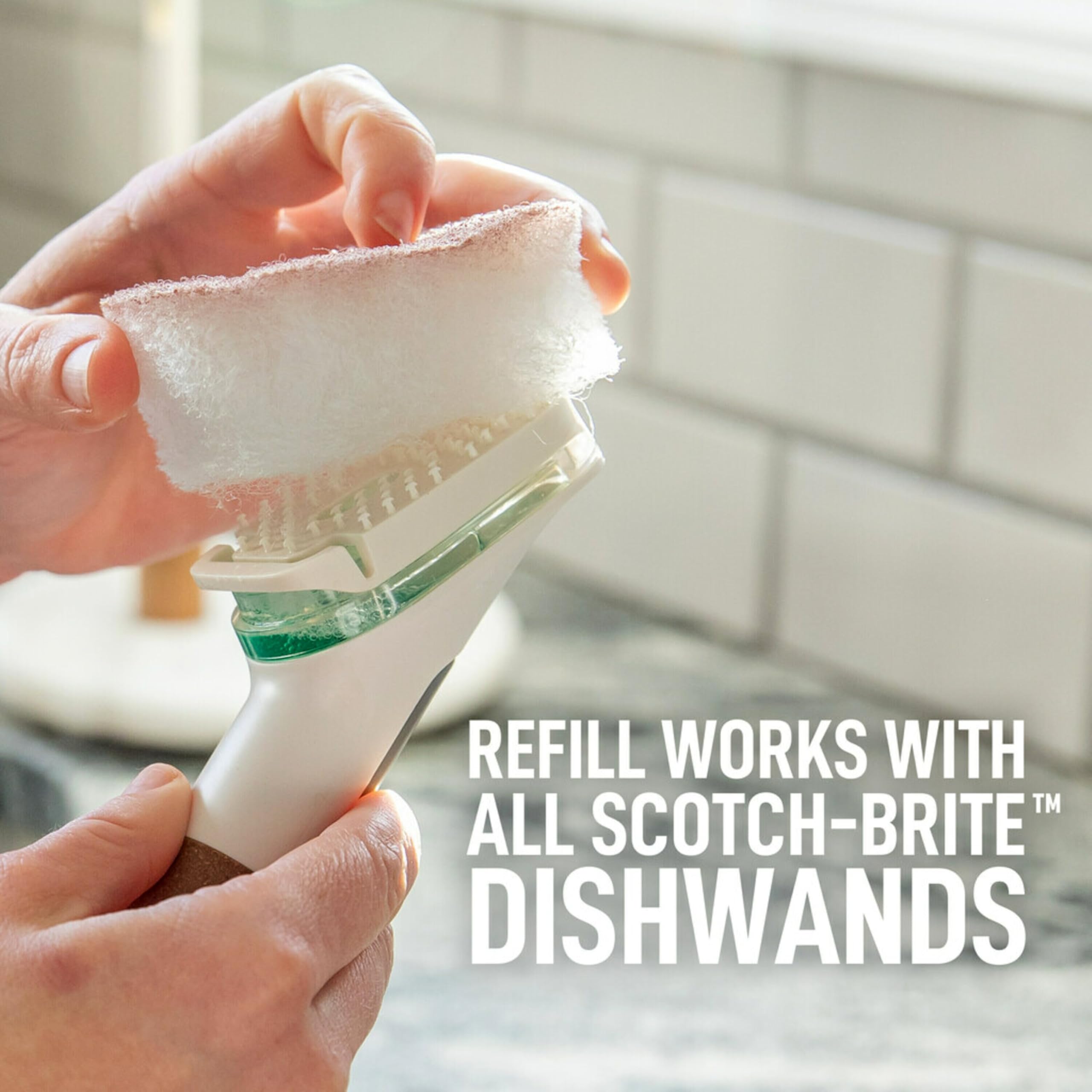 Scotch-Brite Greener Clean Non-Scratch Dishwand Refill, 14 Dish Wand Sponge Refills, Best for Nonstick Pots and Pans, Glass, Tubs & Showers, Fits All Scotch Brite Dishwands - Image 3