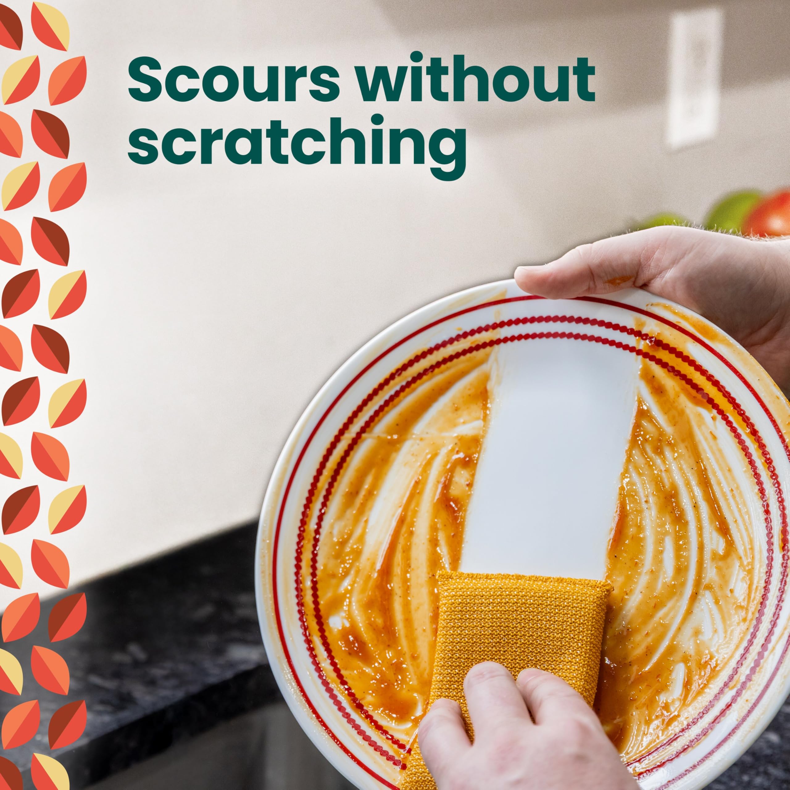 Scotch-Brite Harvest Dobie Scrubbing Pads, Non-Scratch Kitchen Sponge for Cleaning Dishes, Appliances, and Bathrooms, Pumpkin Orange Dish Sponge that Dries Fast, 2-Pack - Image 4