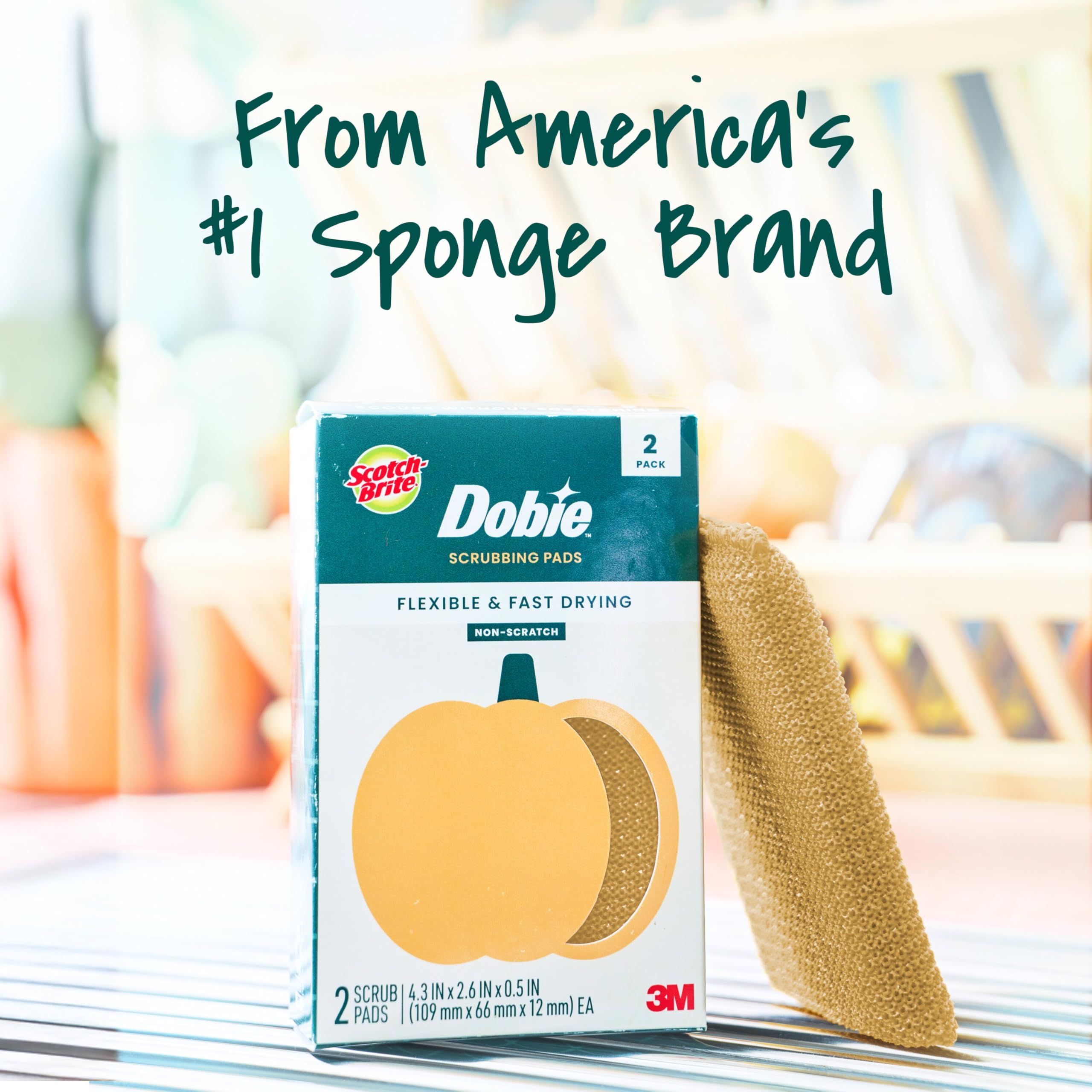 Scotch-Brite Harvest Dobie Scrubbing Pads, Non-Scratch Kitchen Sponge for Cleaning Dishes, Appliances, and Bathrooms, Pumpkin Orange Dish Sponge that Dries Fast, 2-Pack - Image 9