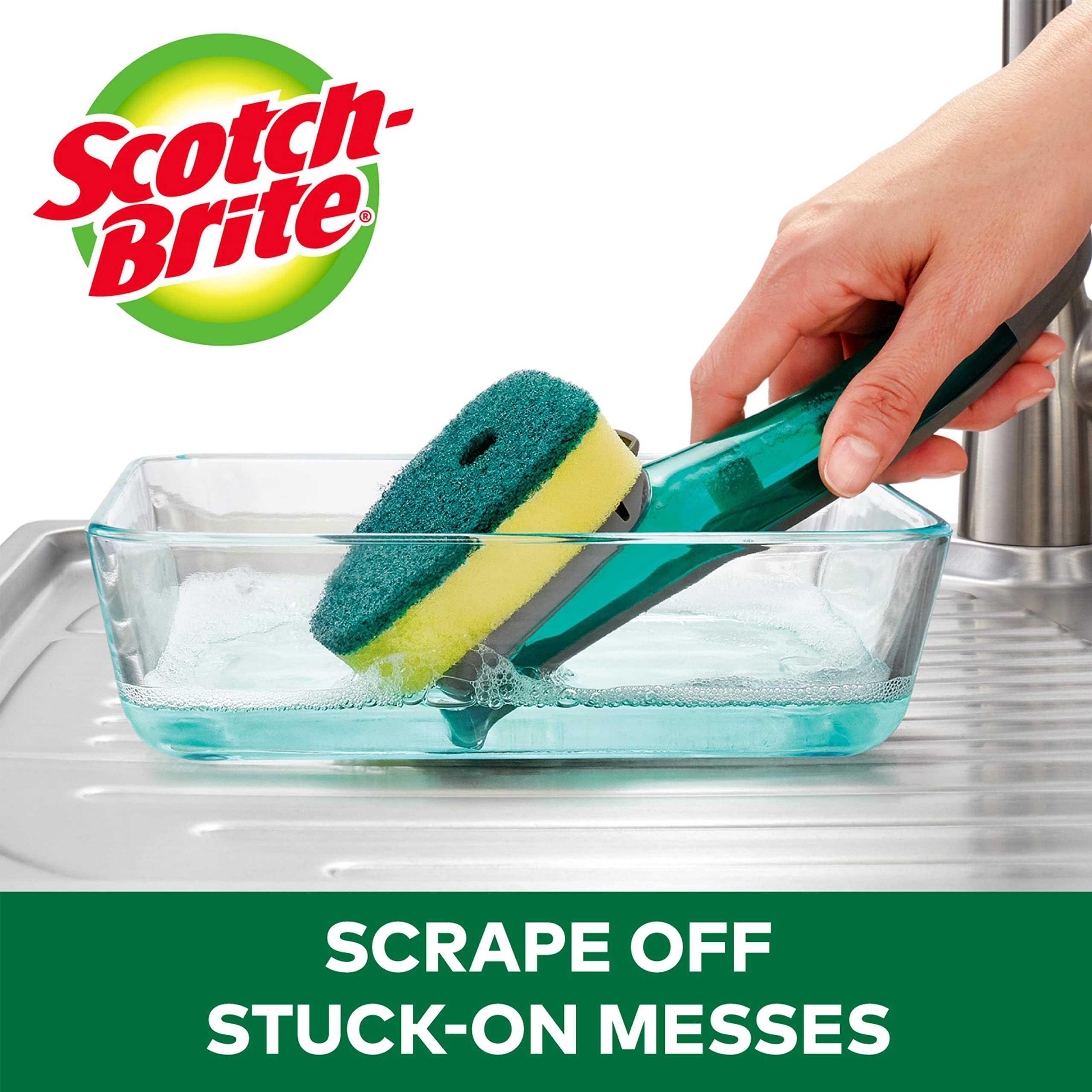 Scotch-Brite Heavy Duty Advanced Soap Control Dishwand Kit, Includes 1 Wand & 5 Refill Pads, Control Soap with A Button, Keep Your Hands Out of Dirty Water (Pack of 2) - Image 4
