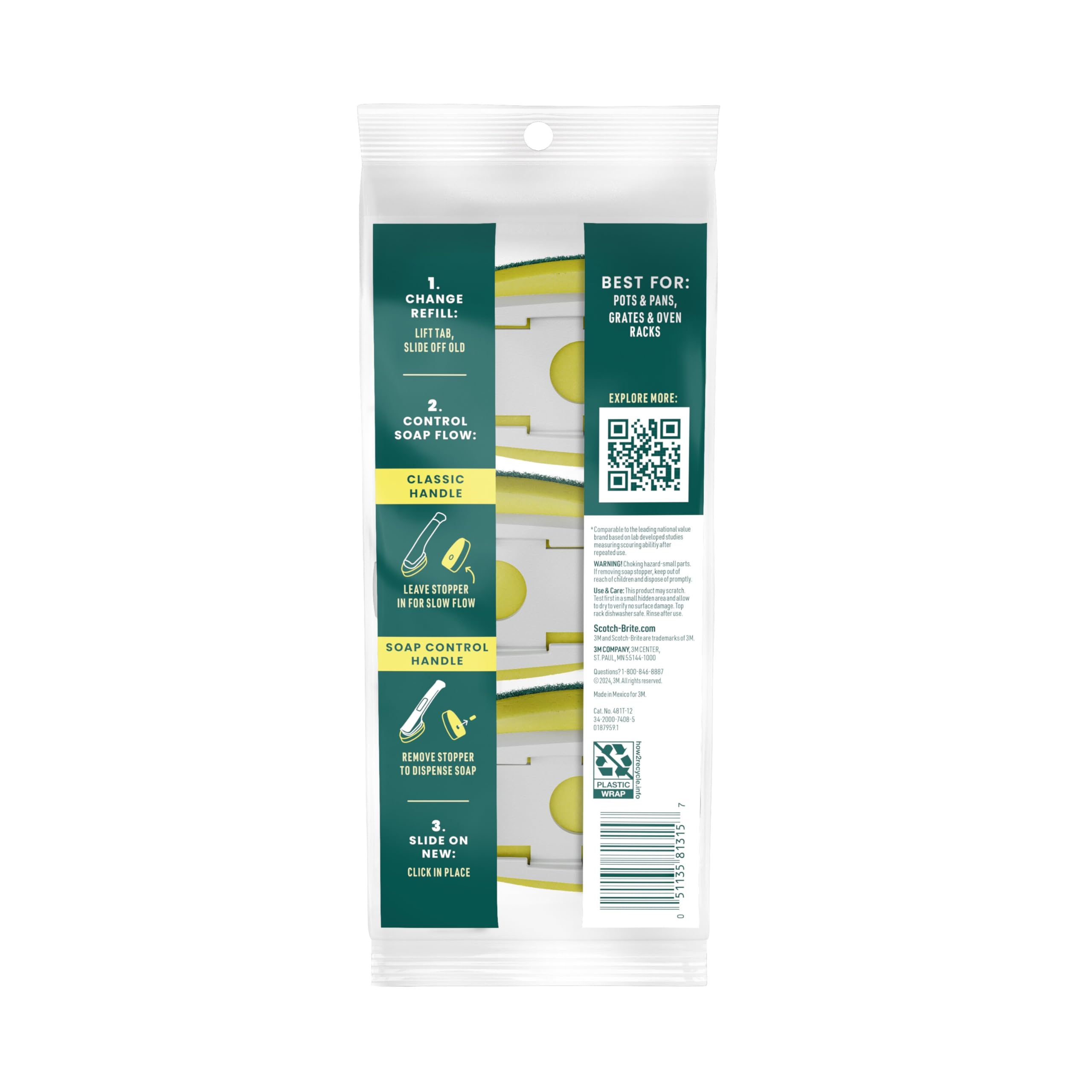Scotch-Brite Heavy Duty Dishwand Refills 481T-12, 3 each/pack, 12 packs/case, 12 packs per case - Image 6