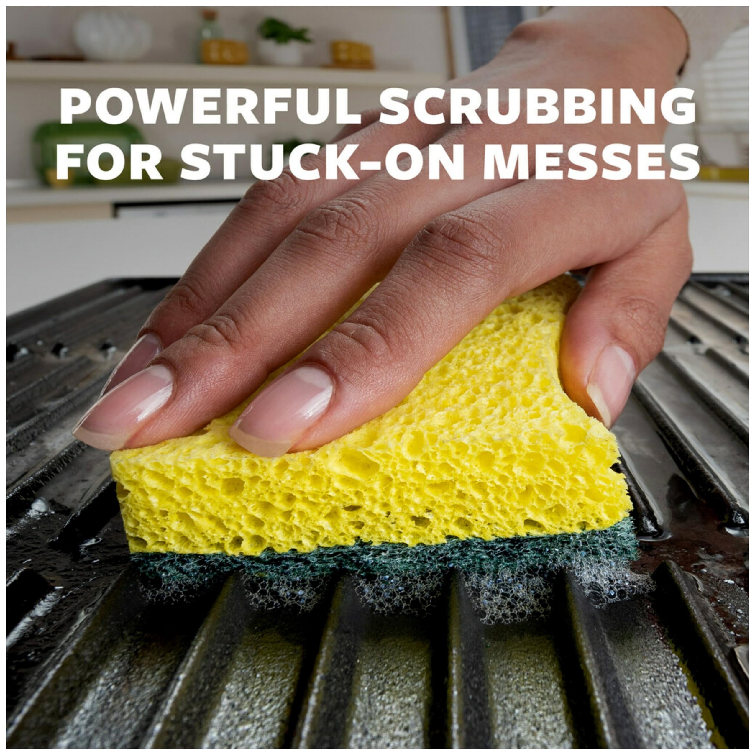 Scotch-Brite Heavy Duty Scrub Sponge, 24 Kitchen Sponges Designed for Tough Messes in the Kitchen that Last 3X Longer*, Best for Cast Iron Skillets and Outdoor Grills, Flexible, Durable, and Strong - Image 5