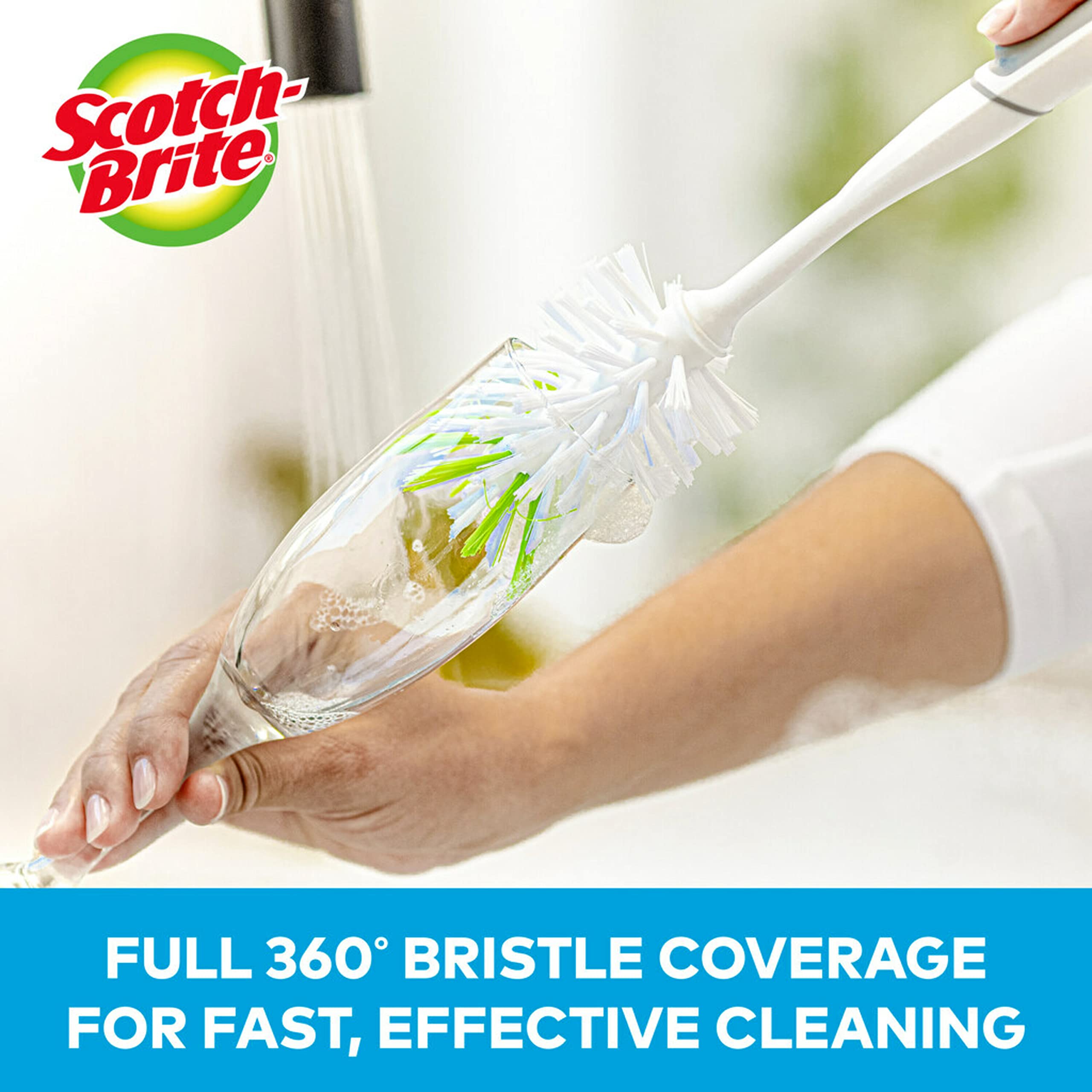 Scotch-Brite Kitchen Cleaning & Dish Washing Starter Kit: Non-Scratch Scrub Sponge (6 Pack) + Non-Scratch Advanced Soap Control Dishwand + Glass and Water Bottle Brush - Image 11