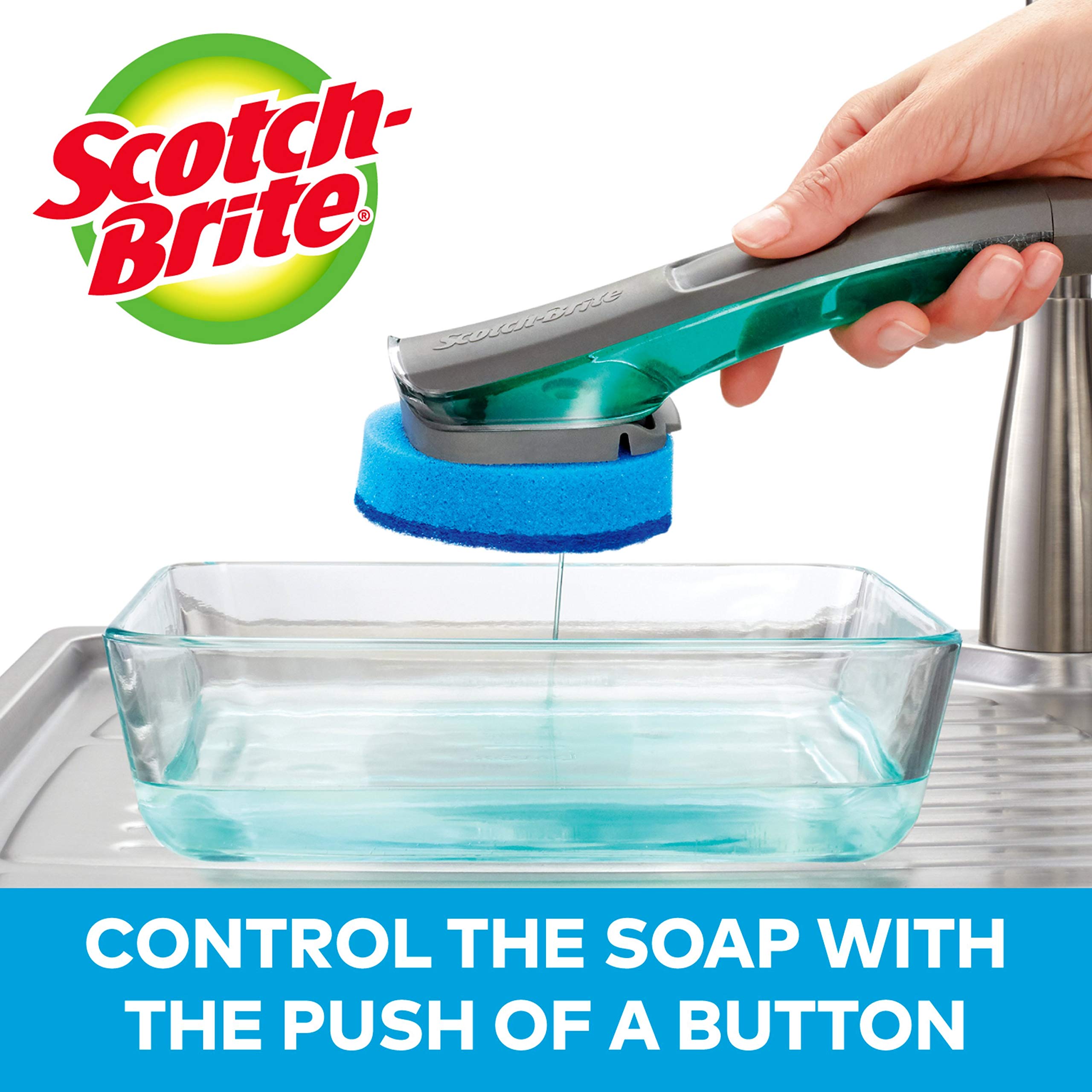 Scotch-Brite Kitchen Cleaning & Dish Washing Starter Kit: Non-Scratch Scrub Sponge (6 Pack) + Non-Scratch Advanced Soap Control Dishwand + Glass and Water Bottle Brush - Image 6