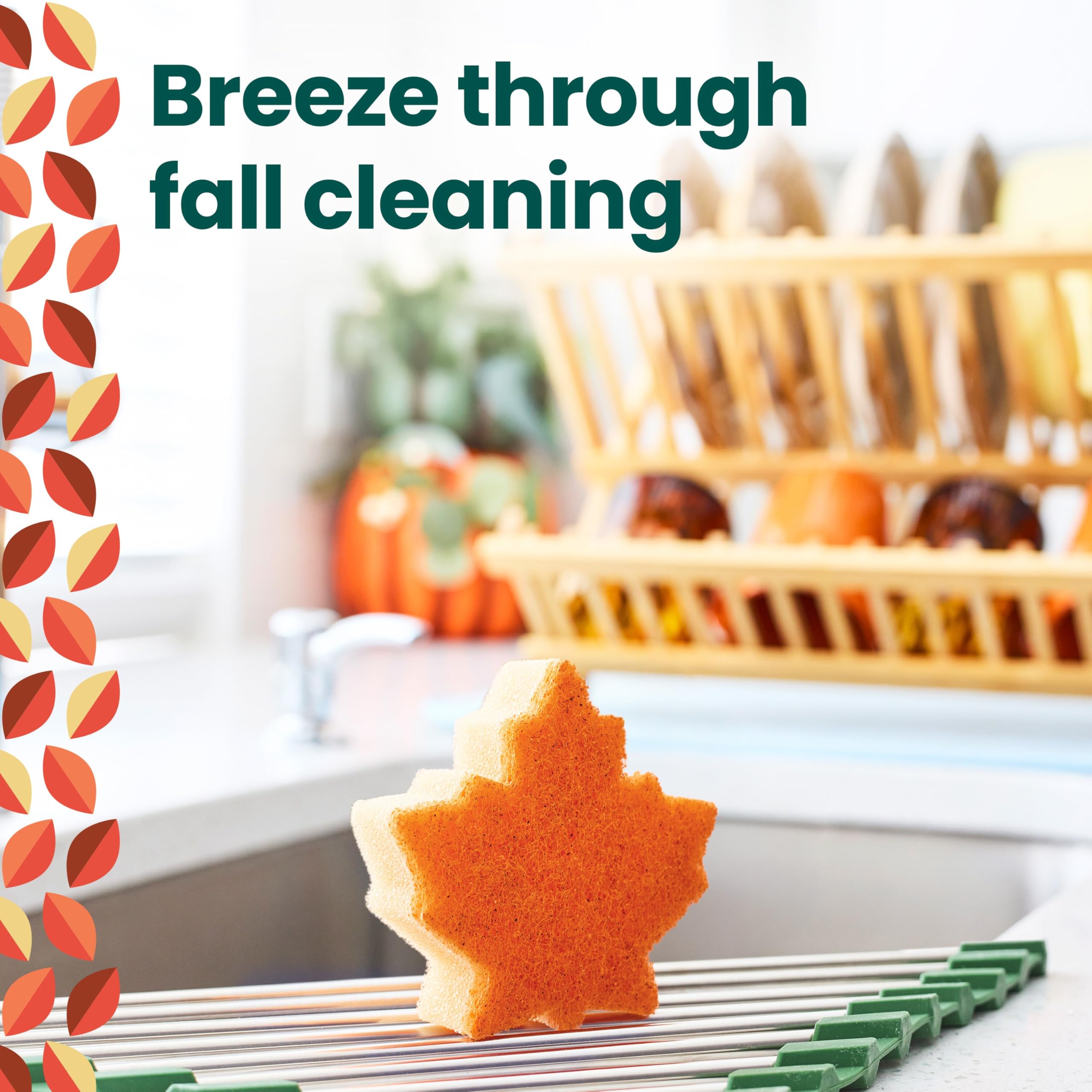 Scotch-Brite Leafy Clean Scrub Sponge, Two-Sided Kitchen Sponges for Cleaning Effectively, Leaf Shaped Dish Sponges with 100% Recycled Scrubbing Fibers, 1 Scrubbing Sponge - Image 7