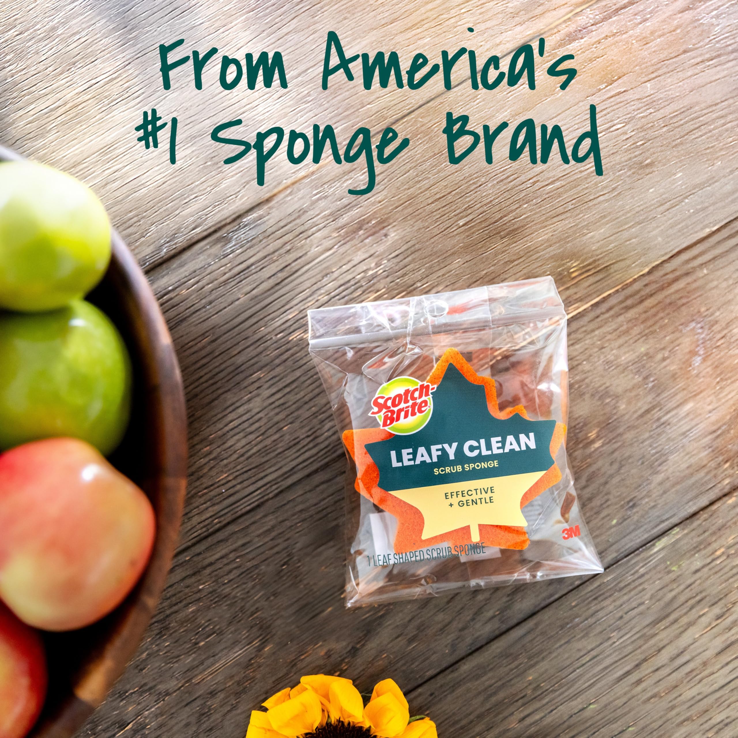 Scotch-Brite Leafy Clean Scrub Sponge, Two-Sided Kitchen Sponges for Cleaning Effectively, Leaf Shaped Dish Sponges with 100% Recycled Scrubbing Fibers, 1 Scrubbing Sponge - Image 9