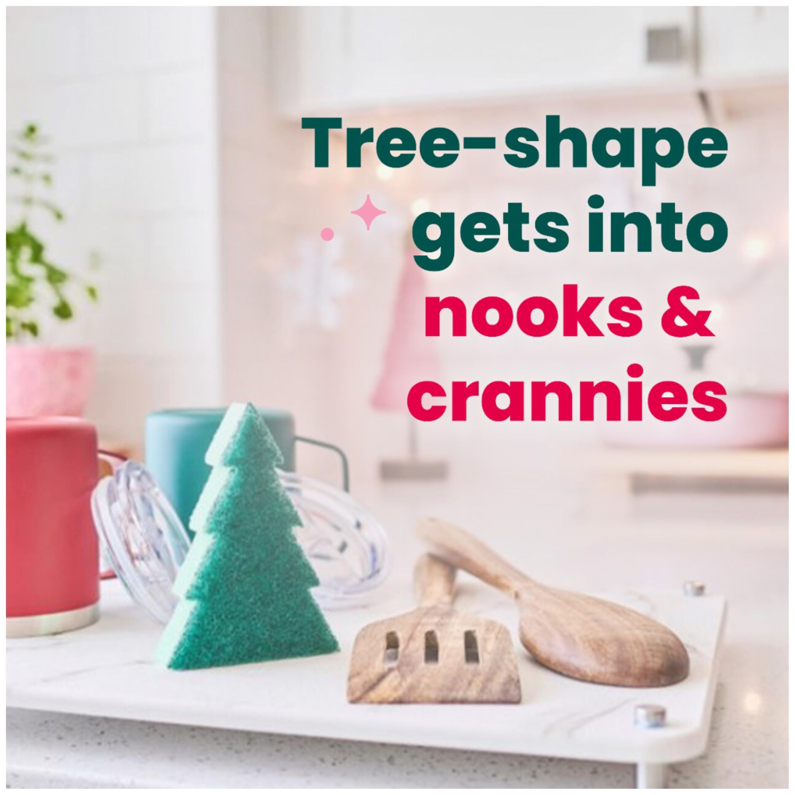 Scotch-Brite Merry + Brite Holiday Collection, 3 Pop-Up Sponges, 1 Heavy Duty Christmas Tree Sponge, 2 Scrubbing Pads, 1 Snowflake Sponge - Image 4