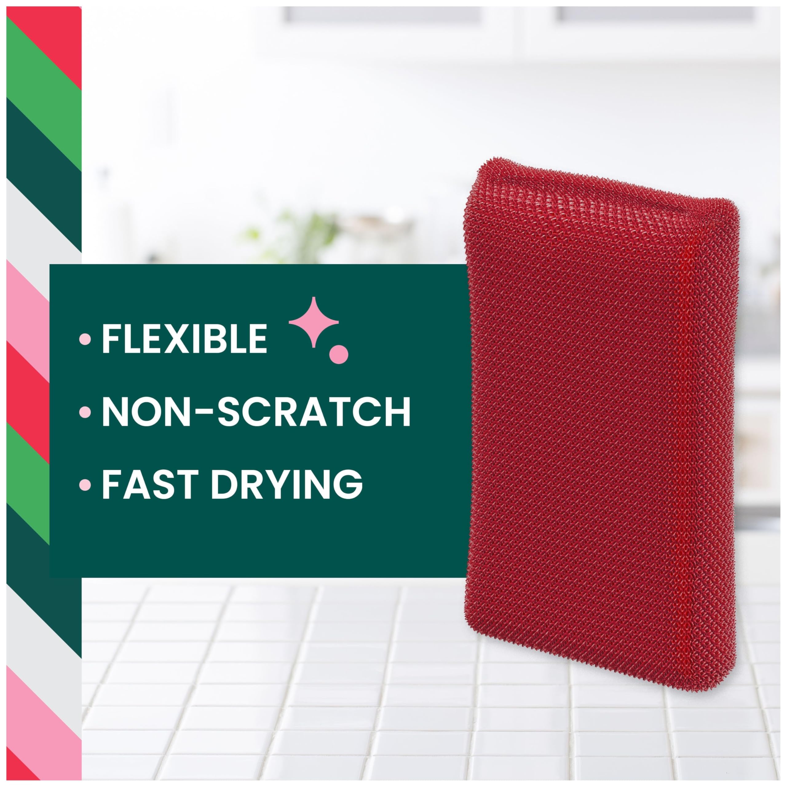 Scotch-Brite Merry + Brite Holiday Collection, 3 Pop-Up Sponges, 1 Heavy Duty Christmas Tree Sponge, 2 Scrubbing Pads, 1 Snowflake Sponge - Image 5