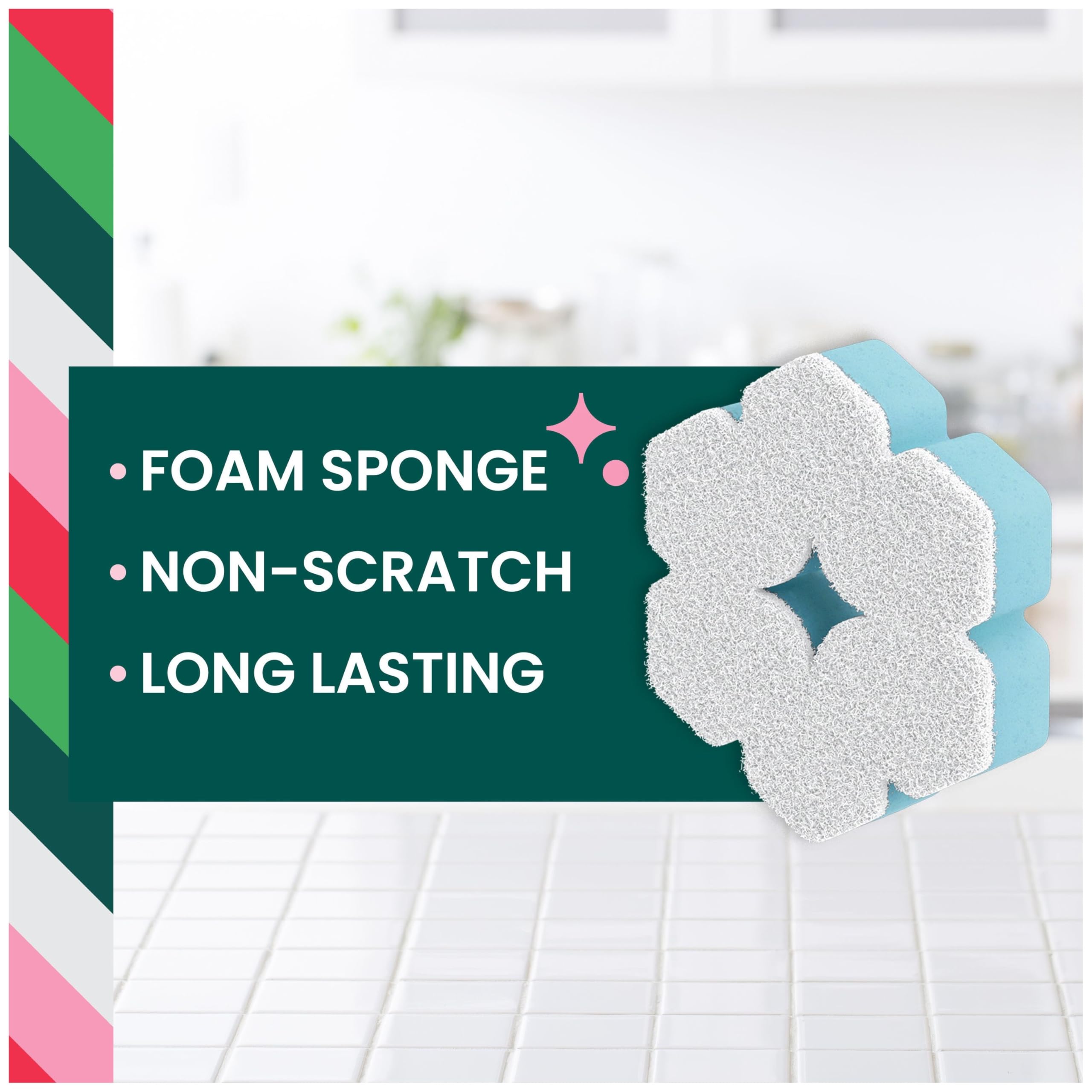 Scotch-Brite Merry + Brite Holiday Collection, 3 Pop-Up Sponges, 1 Heavy Duty Christmas Tree Sponge, 2 Scrubbing Pads, 1 Snowflake Sponge - Image 9