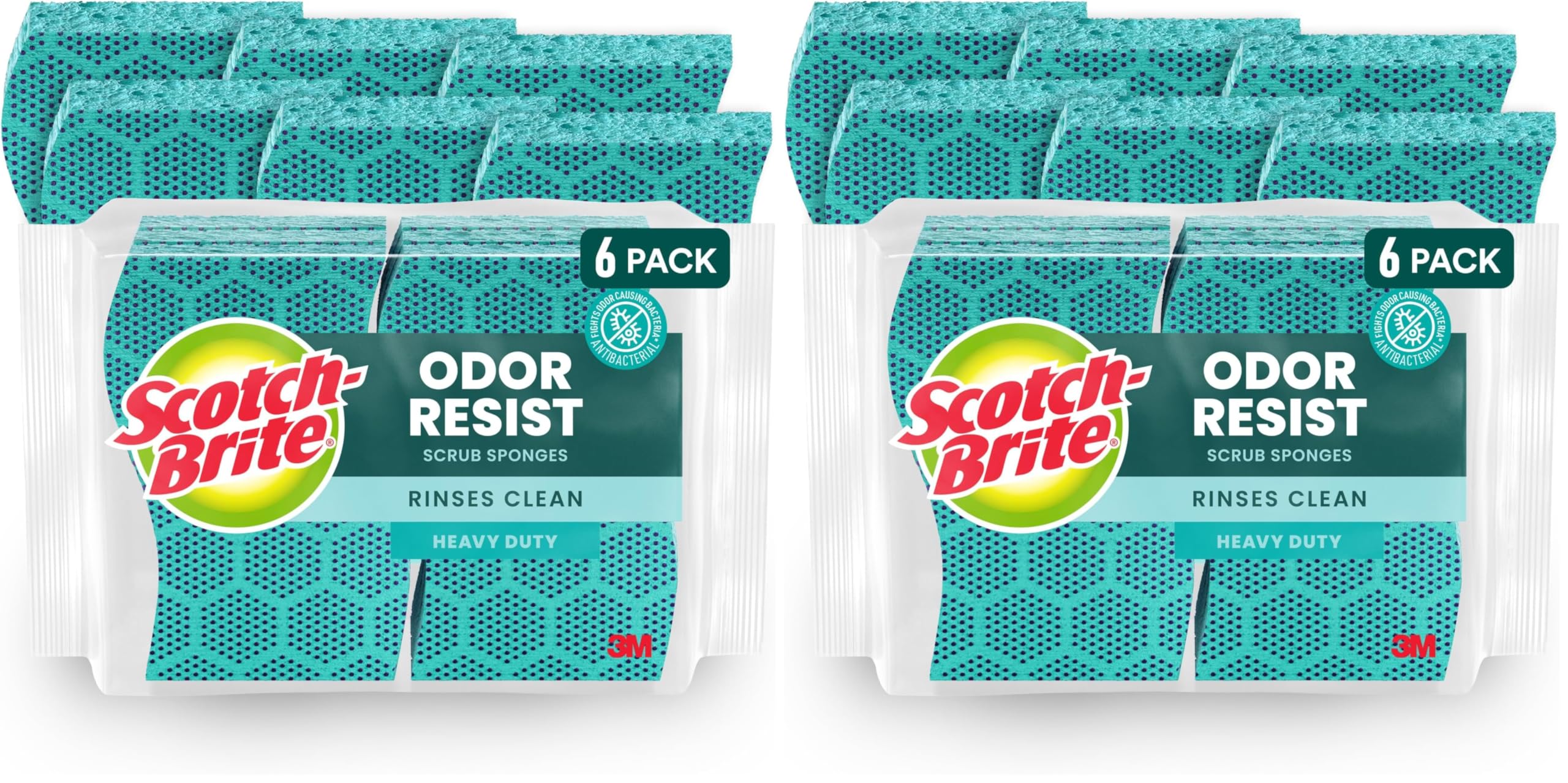 Scotch-Brite Odor Resist Heavy Duty Scrub Sponge, Dishwasher-Safe Kitchen sponges for Serious Scrubbing, Multipurpose Dish Sponge for Stuck-On Messes, 6 Scrubbing Sponges (Pack of 2)