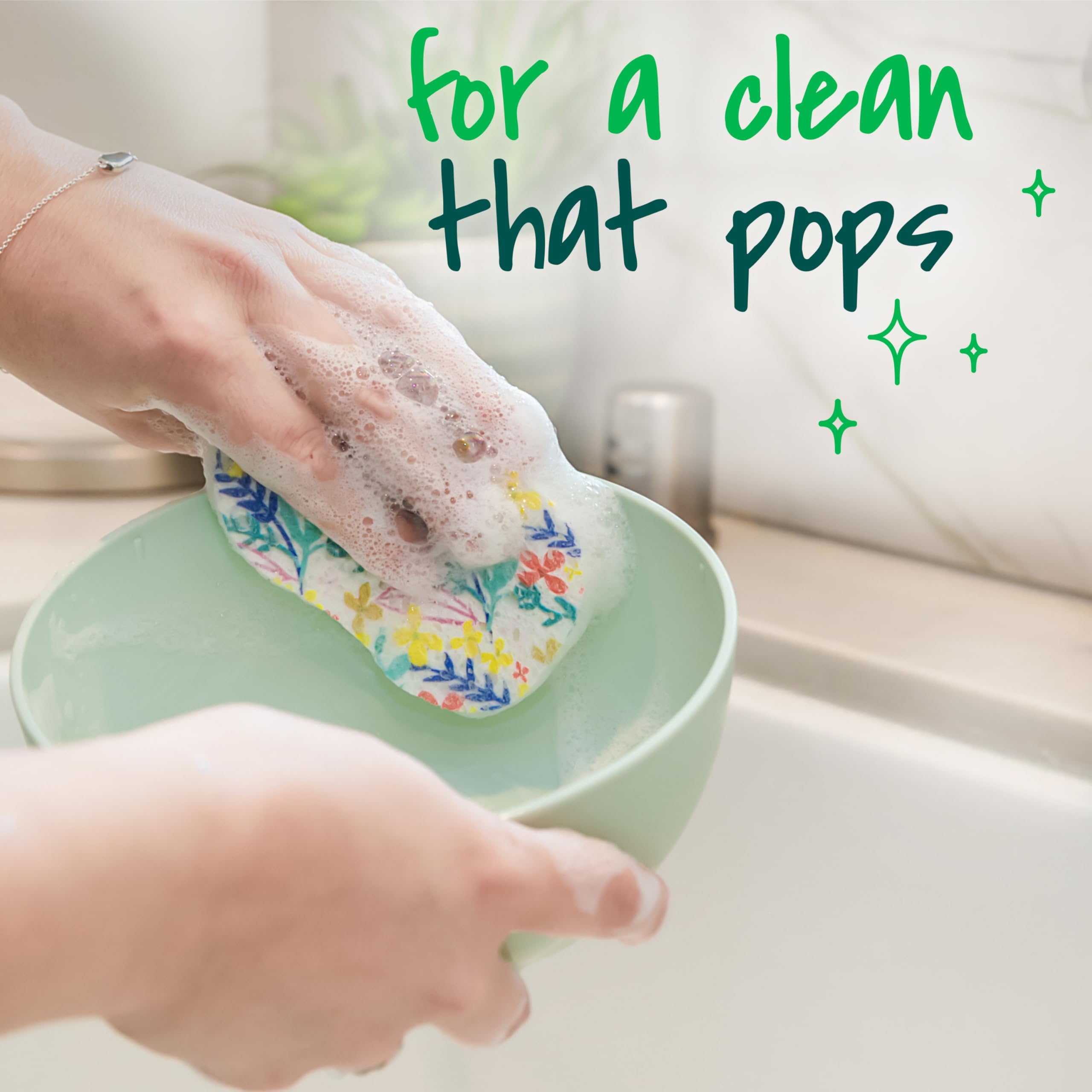 Scotch-Brite Pop Up Kitchen Sponges, Unique Compressed Kitchen Sponge for Cleaning Gently, Floral Pattern Dish Scrubber that Expands with Water, 3 Scrubbing Sponges - Image 5