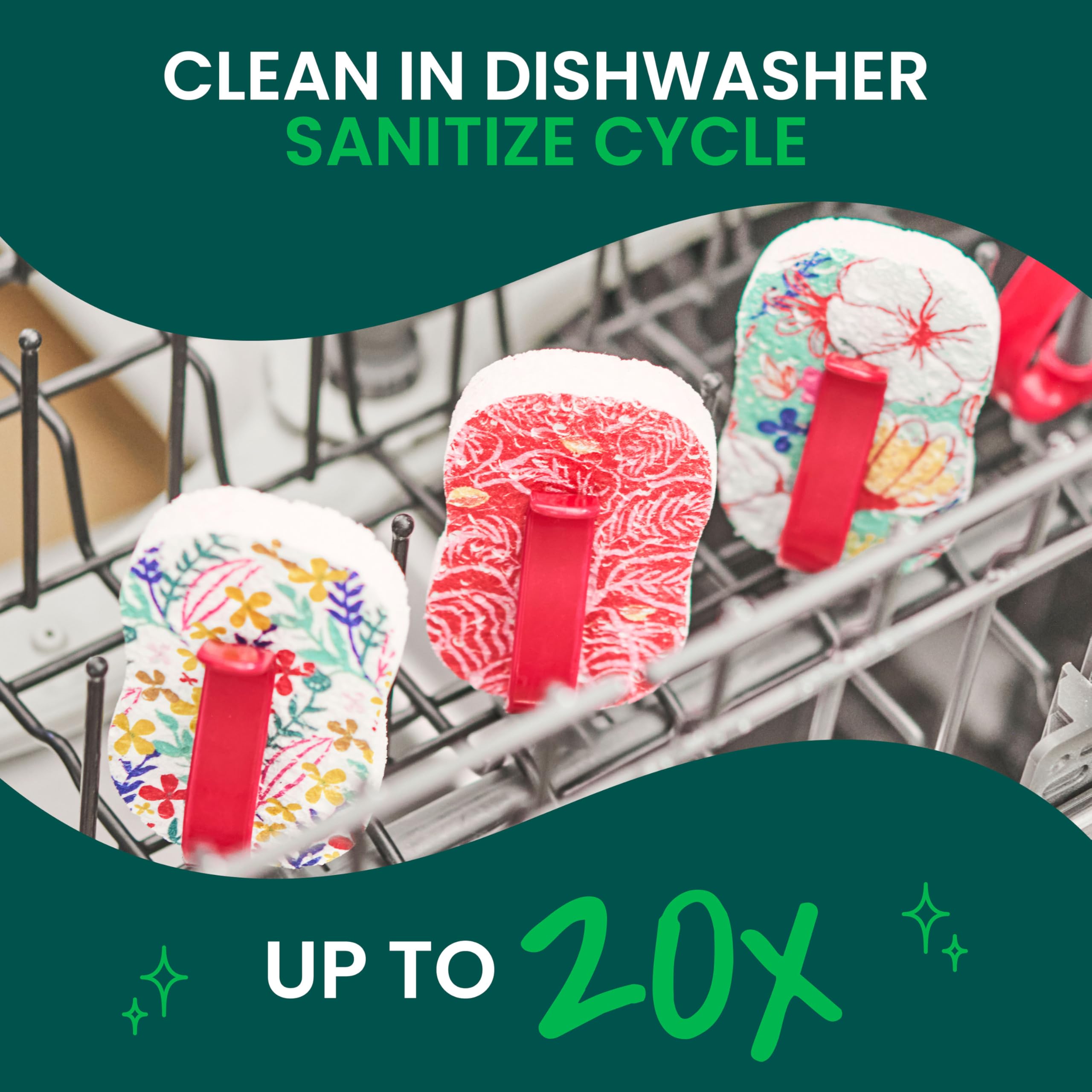 Scotch-Brite Pop Up Kitchen Sponges, Unique Compressed Kitchen Sponge for Cleaning Gently, Floral Pattern Dish Scrubber that Expands with Water, 3 Scrubbing Sponges - Image 6