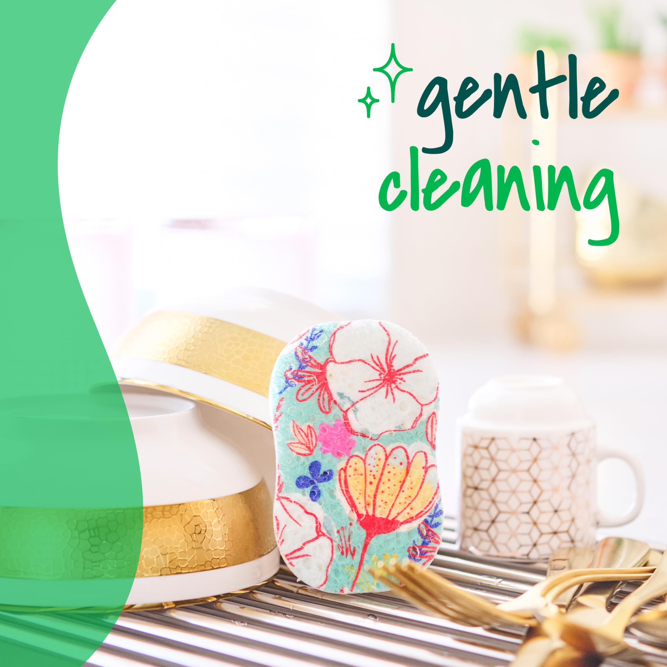 Scotch-Brite Pop Up Kitchen Sponges, Unique Compressed Kitchen Sponge for Cleaning Gently, Floral Pattern Dish Scrubber that Expands with Water, 3 Scrubbing Sponges - Image 7