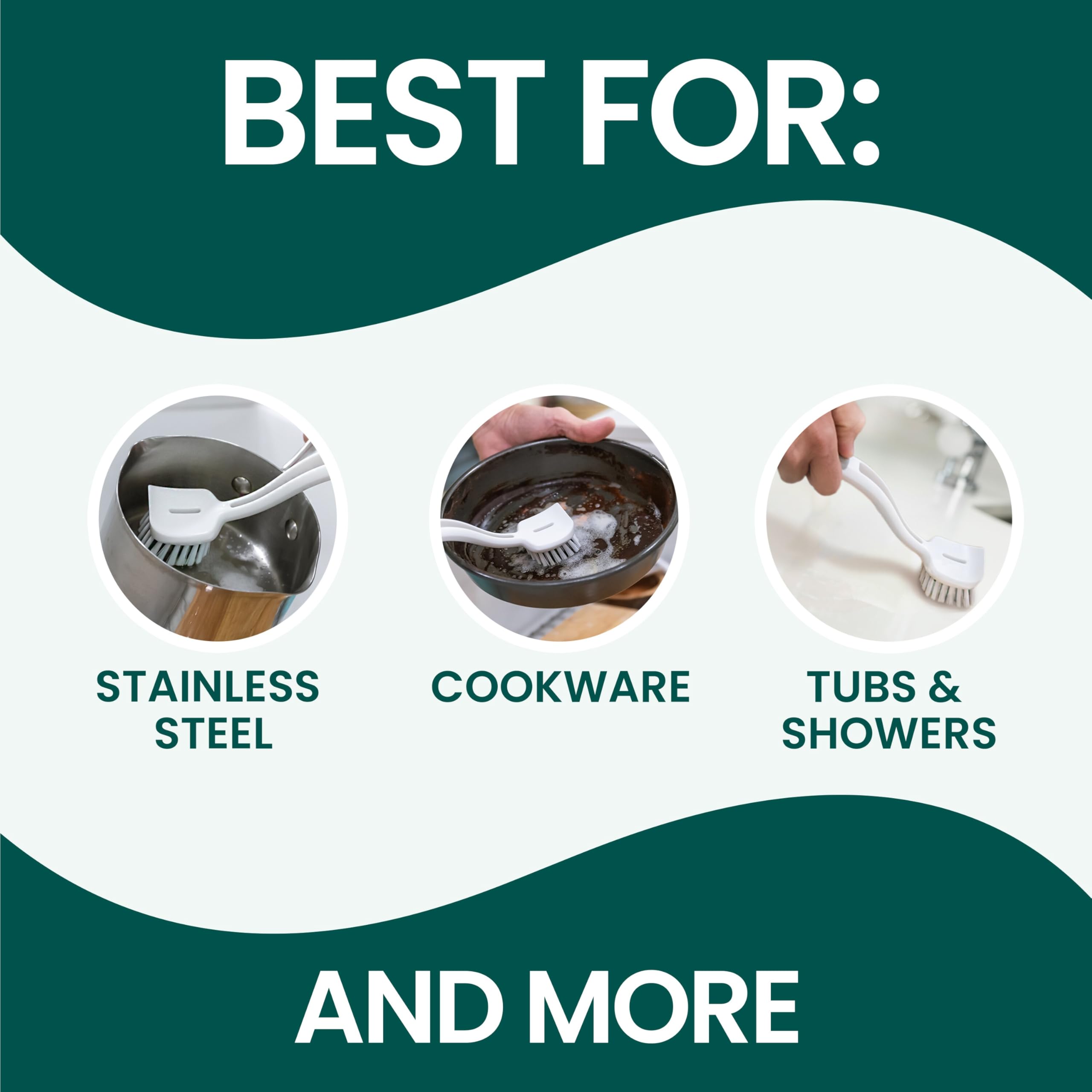 Scotch-Brite Pot + Pan Brush, Durable and Long Lasting Dish Brush with Handle for Scrubbing Stainless Steel, Outdoor Furniture, and Sinks without Scratching, Antimicrobial, and Rinses Clean - Image 4