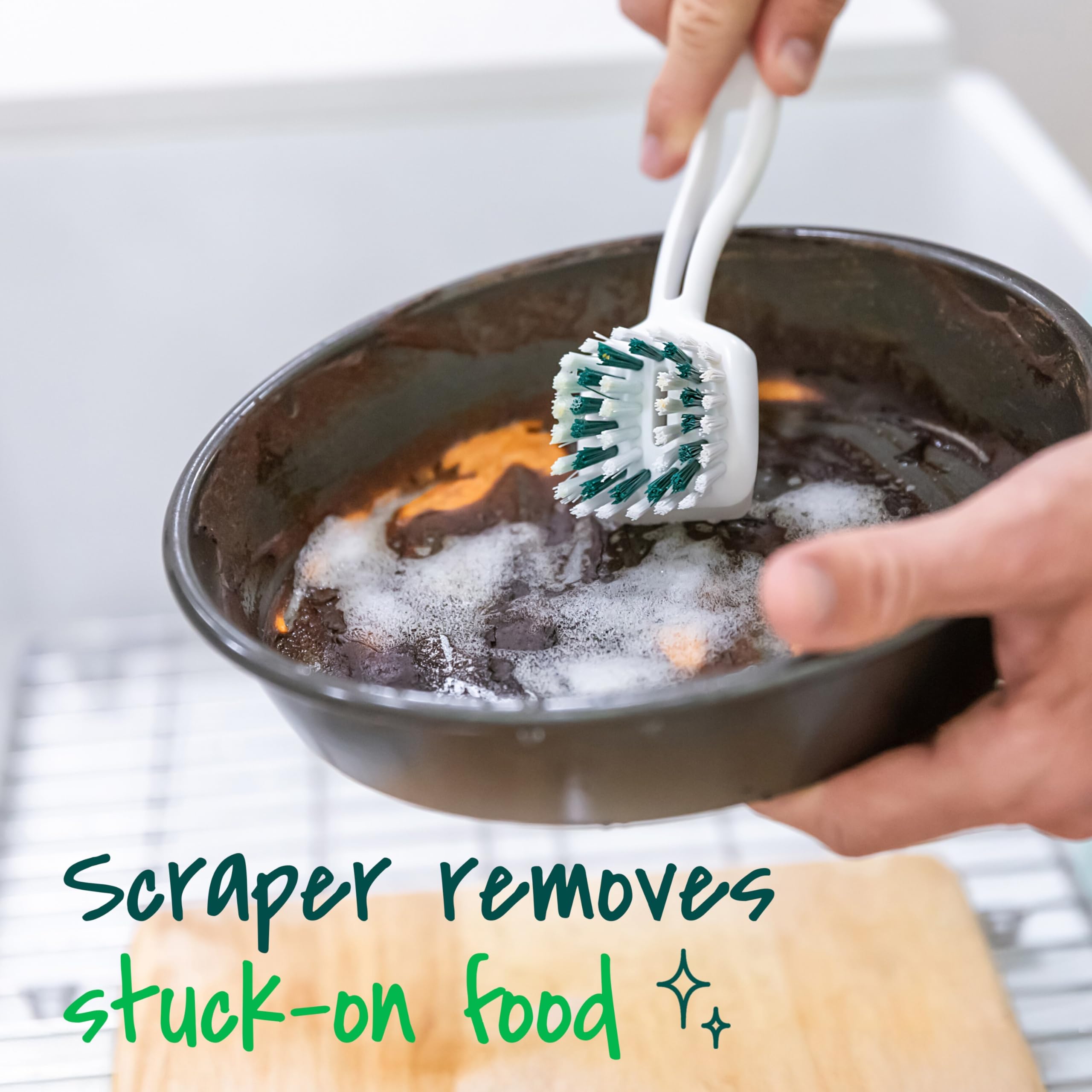 Scotch-Brite Pot + Pan Brush, Durable and Long Lasting Dish Brush with Handle for Scrubbing Stainless Steel, Outdoor Furniture, and Sinks without Scratching, Antimicrobial, and Rinses Clean - Image 8