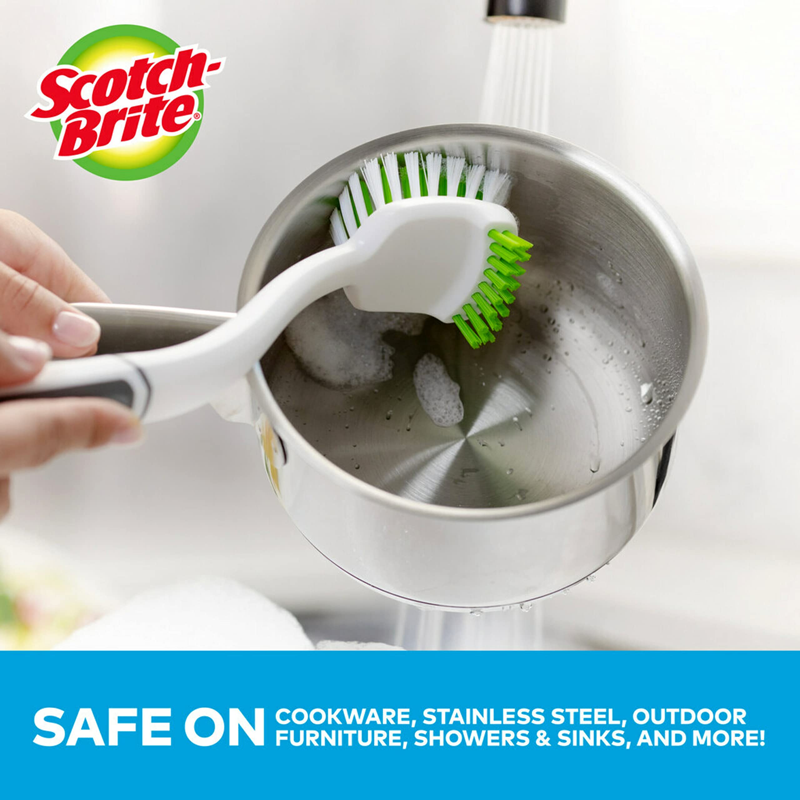 Scotch-Brite Pot Pan & Dish Brush (4 Count) + Command Small Wire Hooks, White (4 Hooks, 5 Strips) - Image 2
