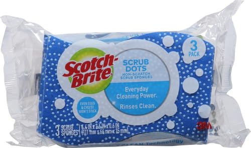 Scotch-Brite Scrub Dots Non-Scratch Scrub Sponge, Rinses Clean, for Washing Dishes and Cleaning Kitchen, 3 Scrub Sponges (Pack of 2) - Image 2