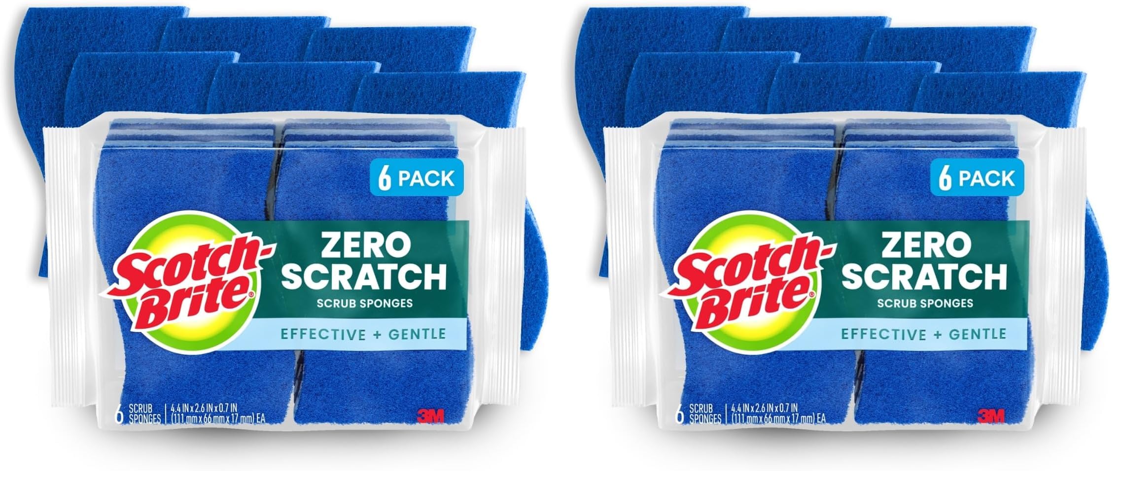 Scotch-Brite Zero Scratch Scrub Sponges, 6 Kitchen Sponges for Washing Dishes and Cleaning The Kitchen and Bath, Non-Scratch Sponge Safe for Non-Stick Cookware (Pack of 2)