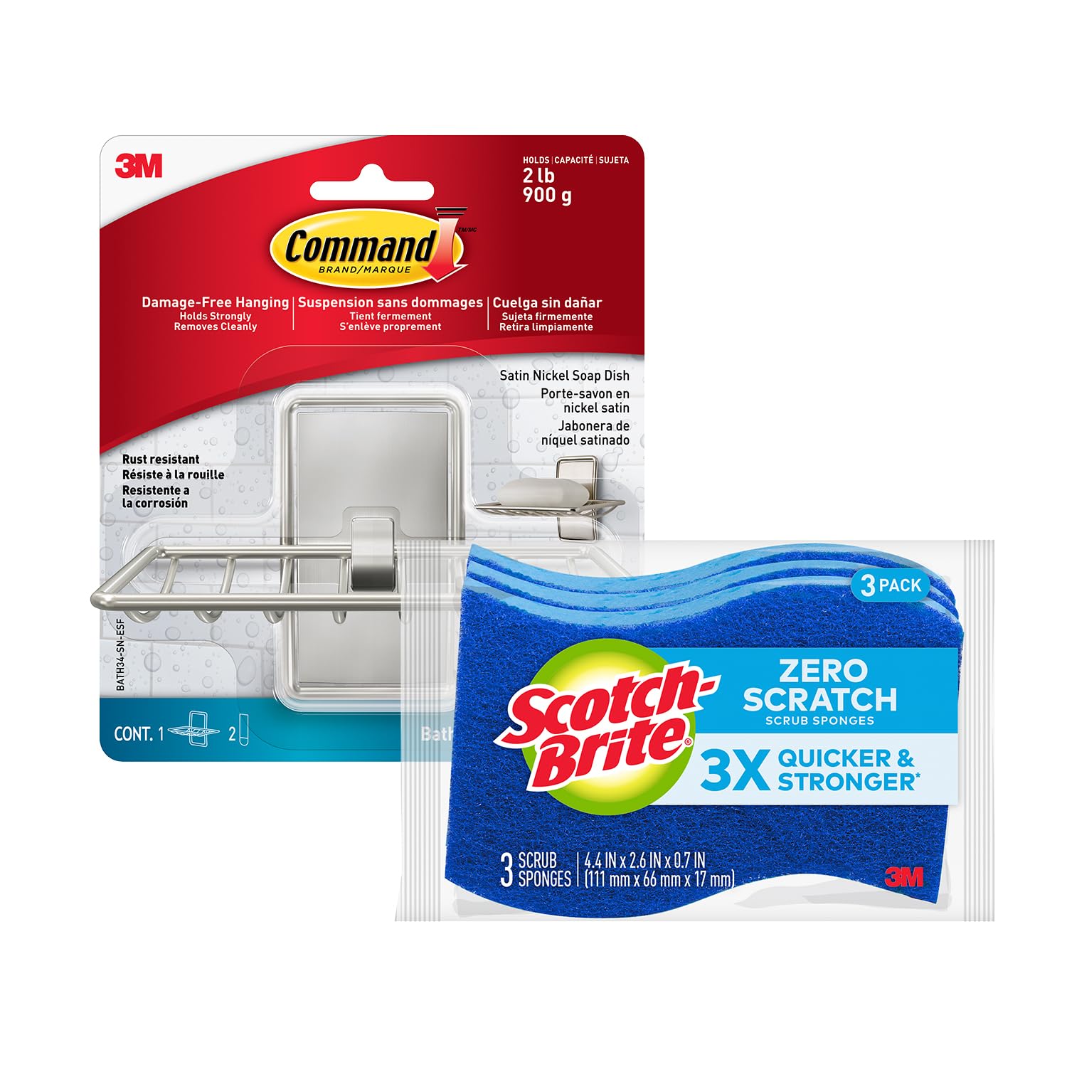 Scotch-Brite Zero Scratch Sponge & Command Storage Bundle